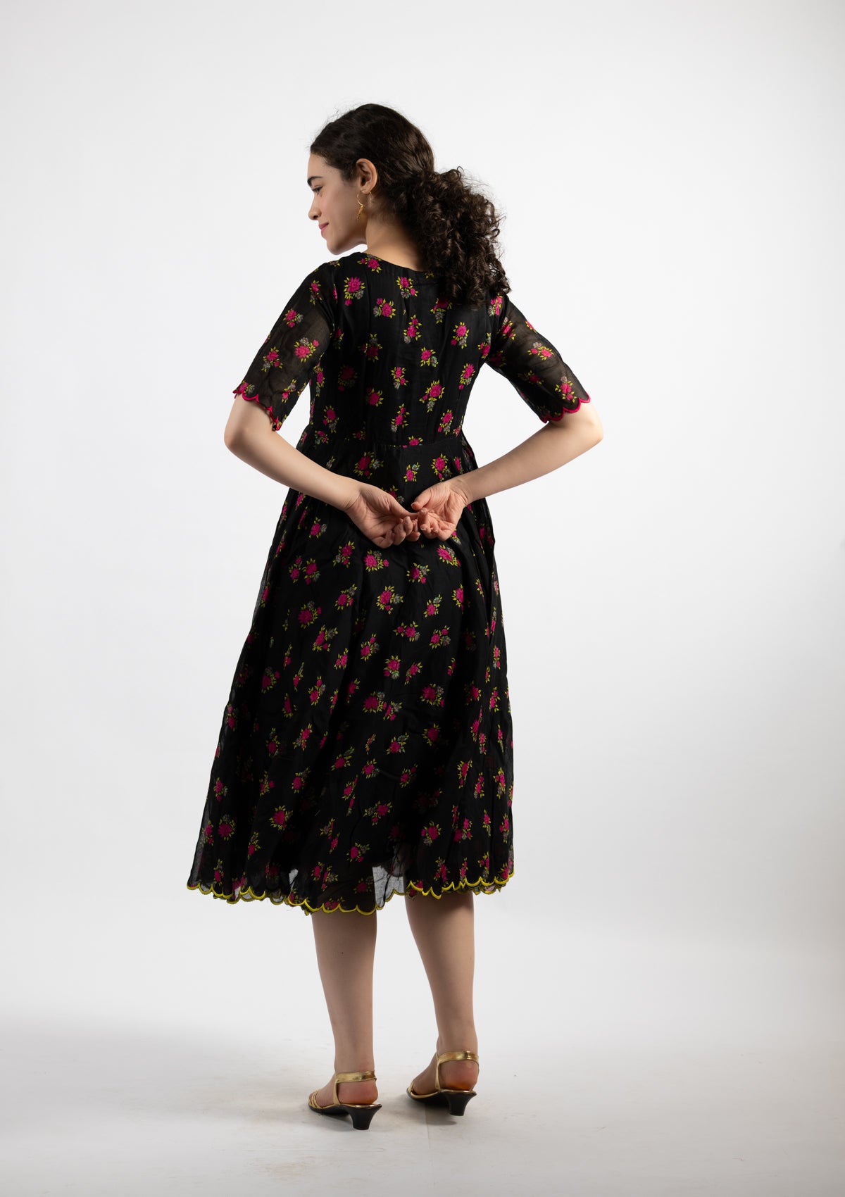 Niva Black Printed Cotton Dress - Size Extra Large