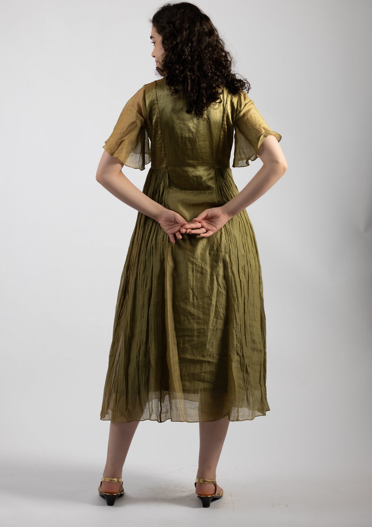Sage Green Chanderi Dress - Size Extra Large