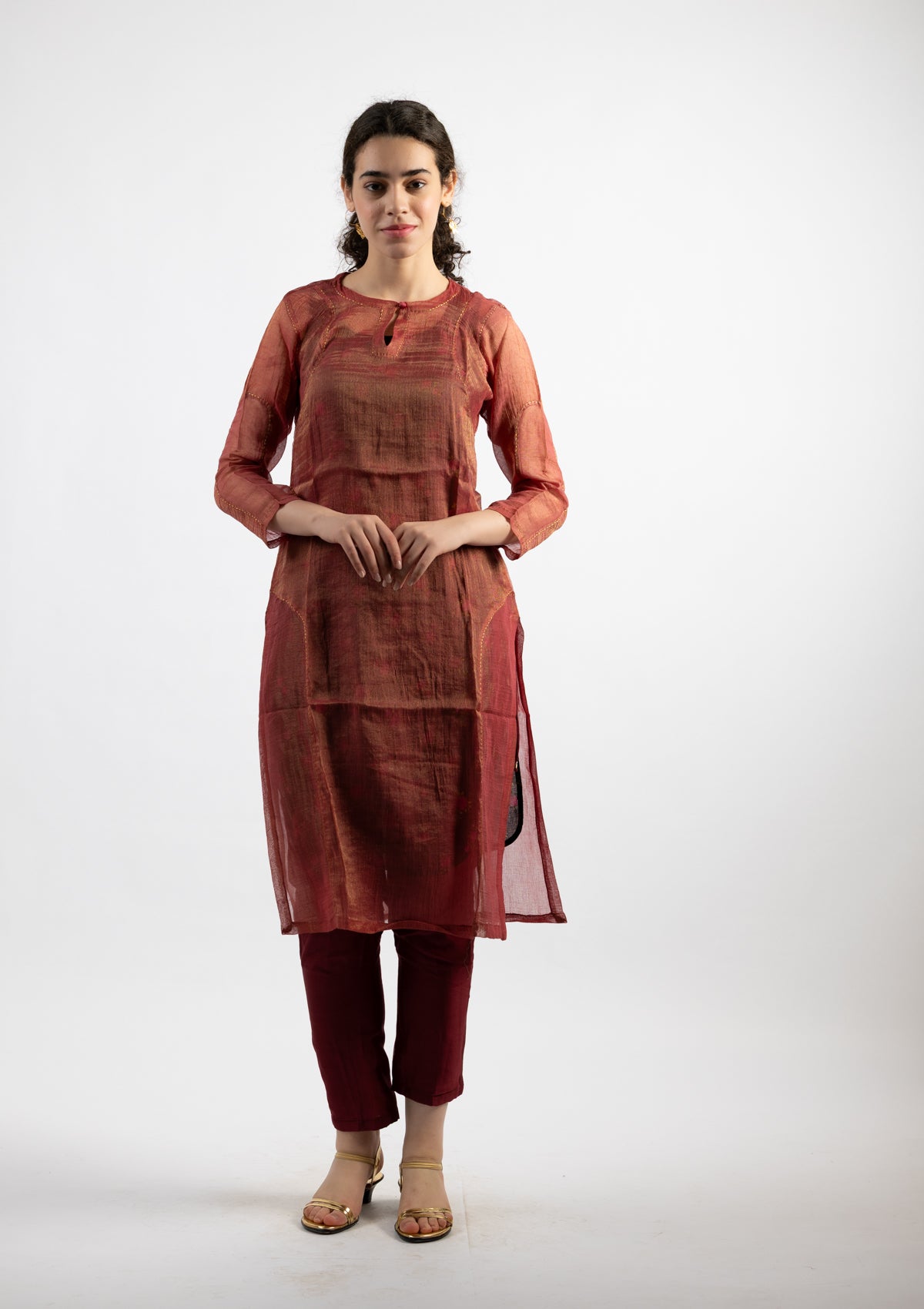 Ruby Chanderi Tissue Kurta- Size Extra Small