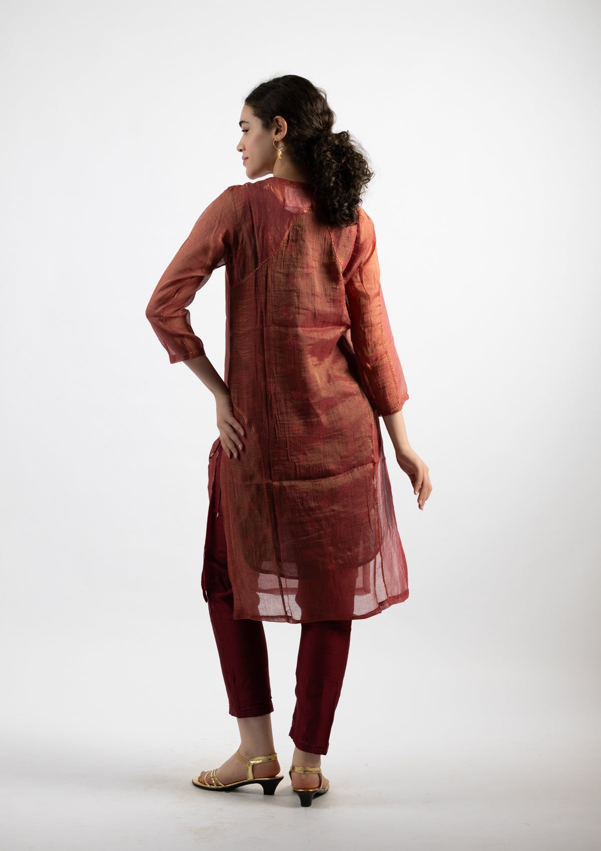 Ruby Chanderi Tissue Kurta- Size Extra Small