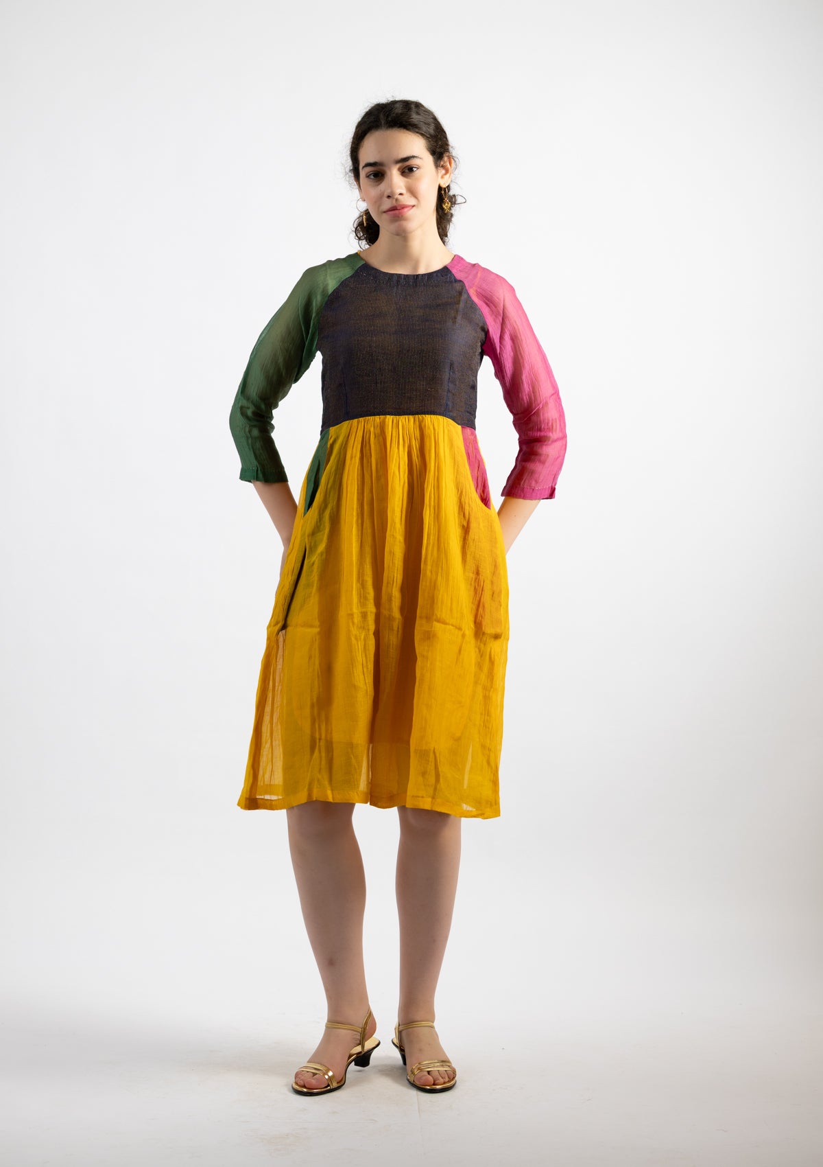 Fani Chanderi Multicoloured Block Dress - Size Small