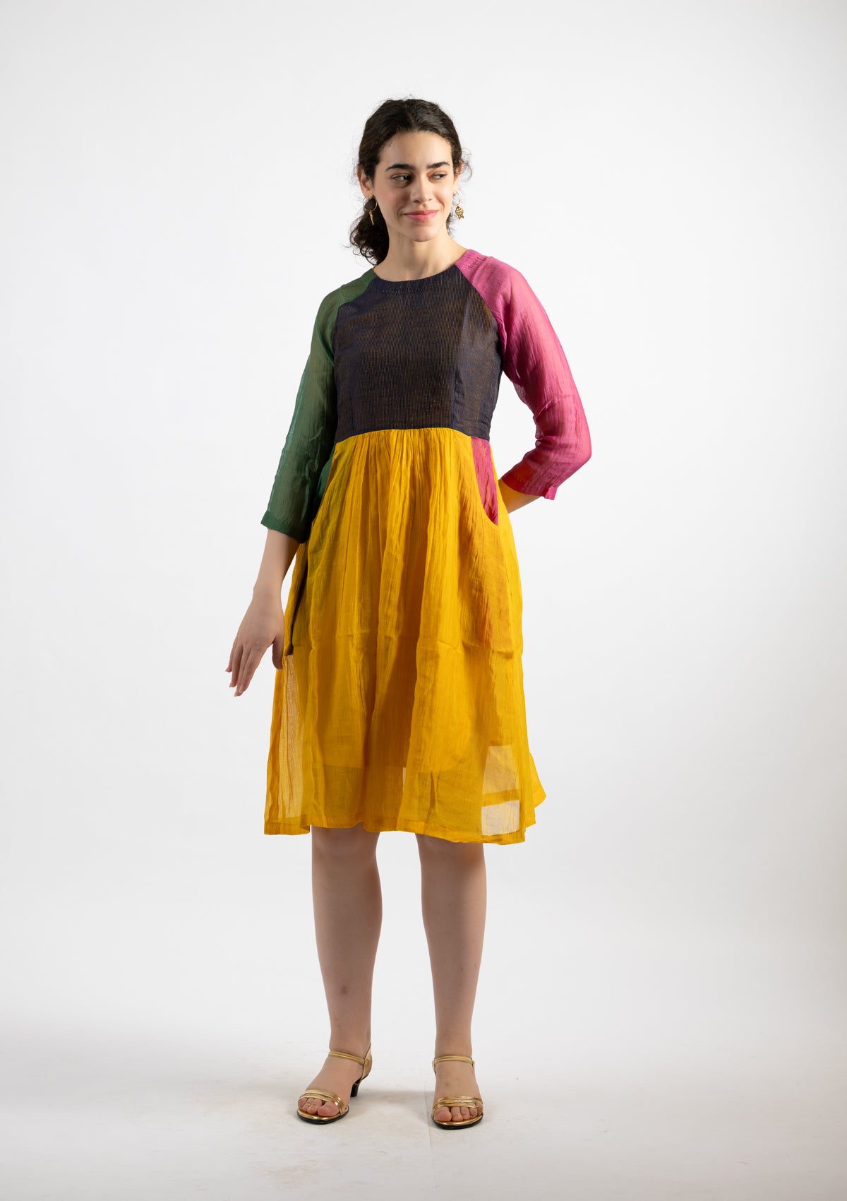 Fani Chanderi Multicoloured Block Dress - Size Small