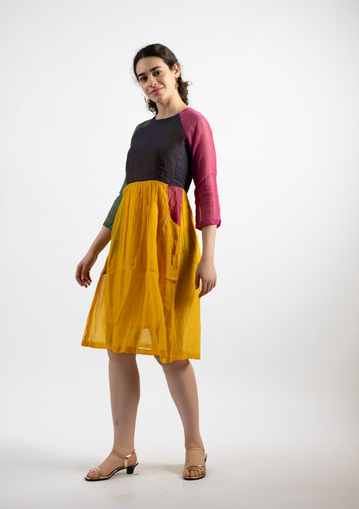 Fani Chanderi Multicoloured Block Dress - Size Small