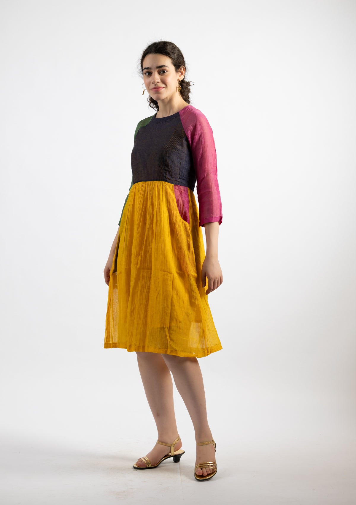 Fani Chanderi Multicoloured Block Dress - Size Small