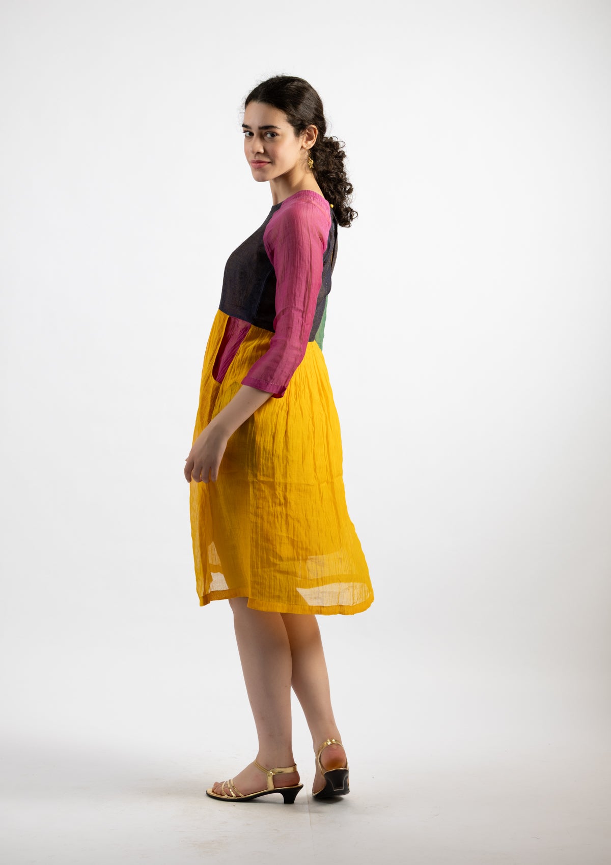 Fani Chanderi Multicoloured Block Dress - Size Small