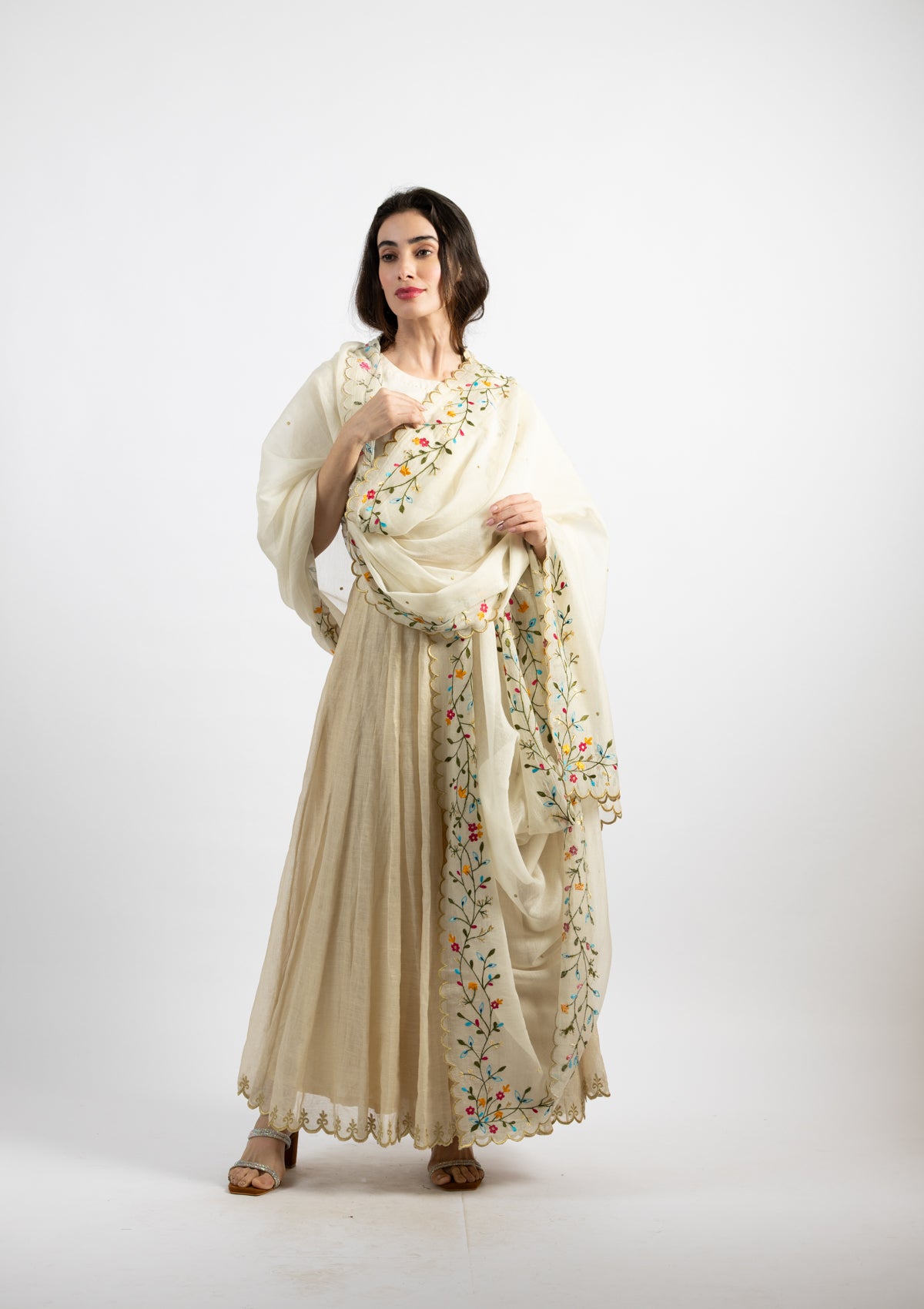 Chand-Tara Chanderi Dupatta with Vibrant Floral Borders