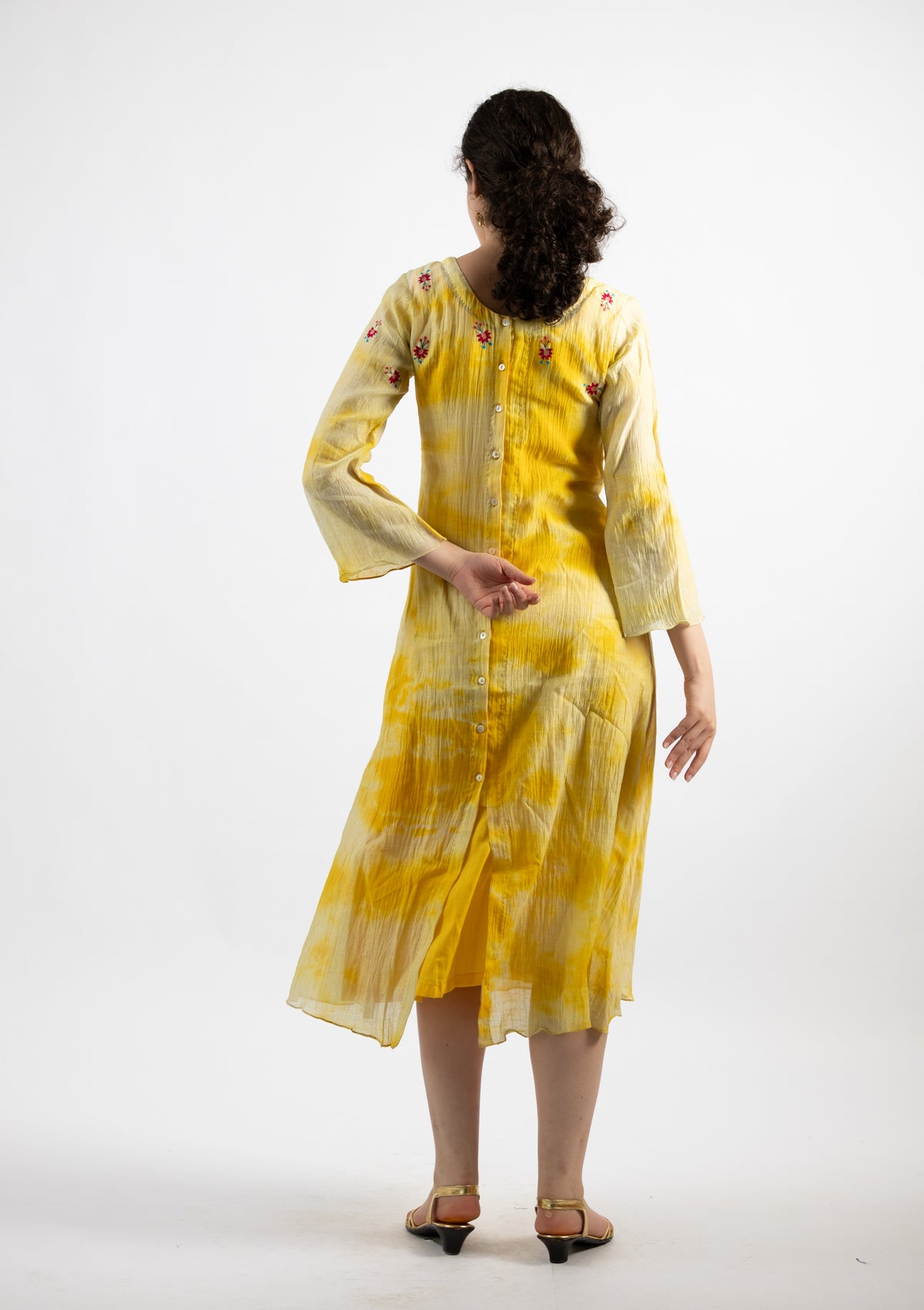 Lime Yellow Tie-Dye Chanderi Dress - Size Small
