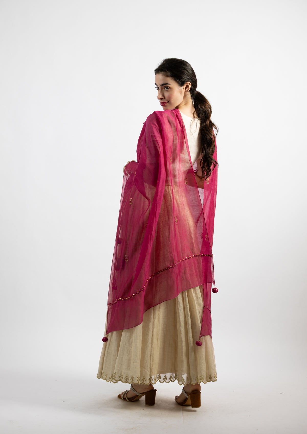 Pearl Rose Embroidered Chanderi Dupatta