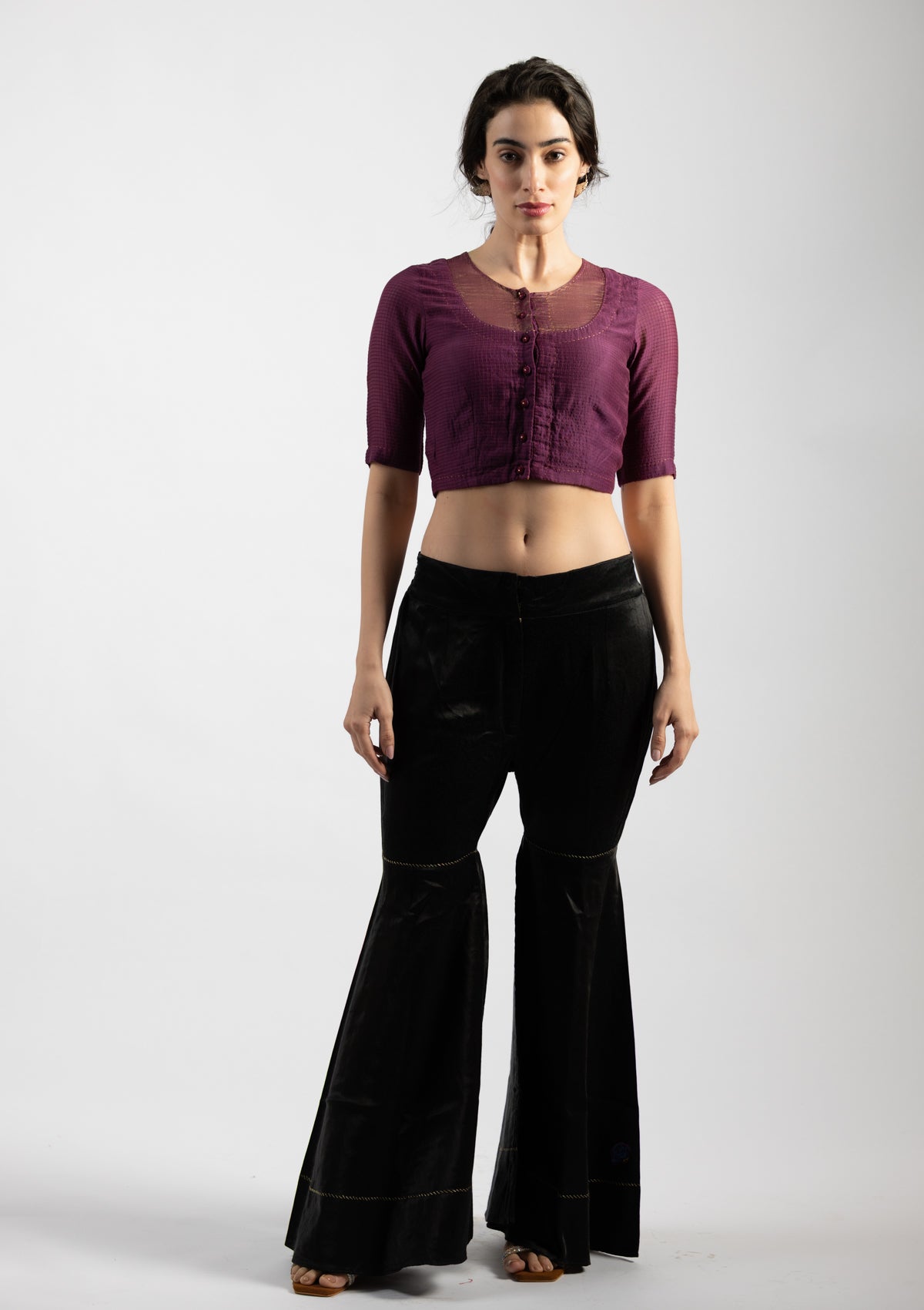 Old Burgundy  Chanderi Blouse - Size Extra Small