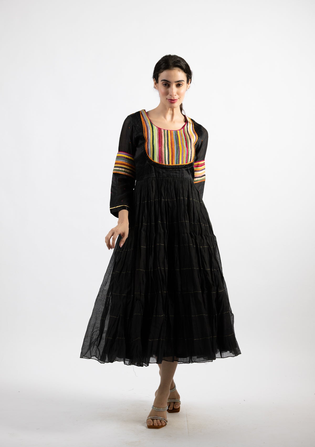 Mavi Black Chanderi Dress With Colour Poping Details - Size Small