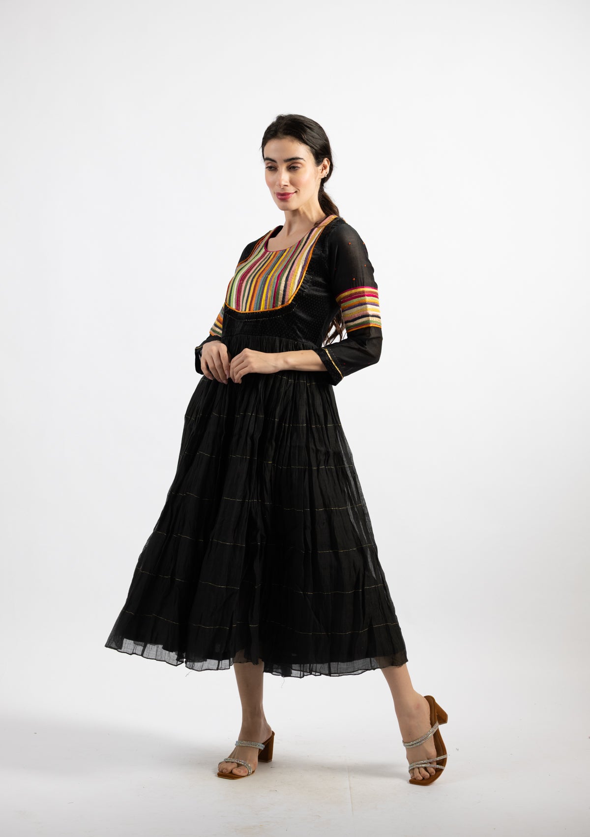 Mavi Black Chanderi Dress With Colour Poping Details - Size Small