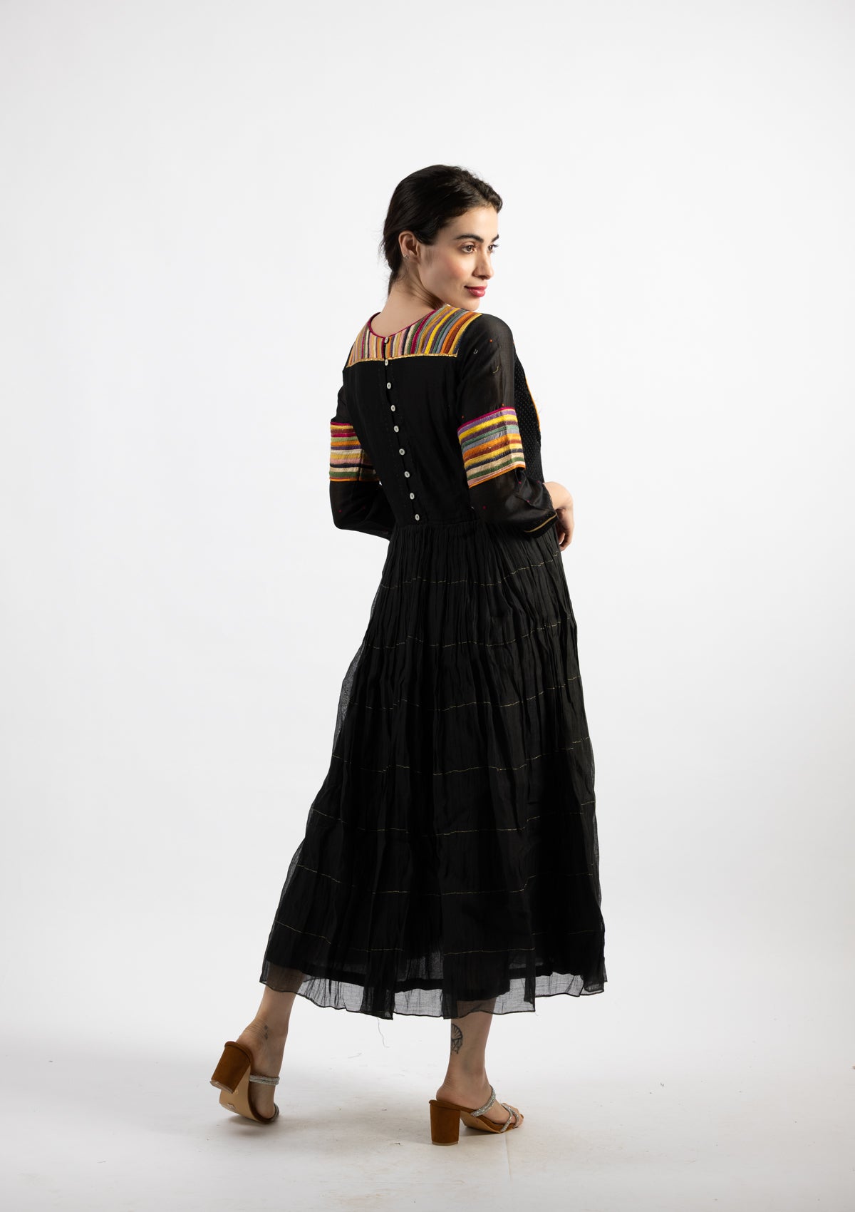 Mavi Black Chanderi Dress With Colour Poping Details - Size Small