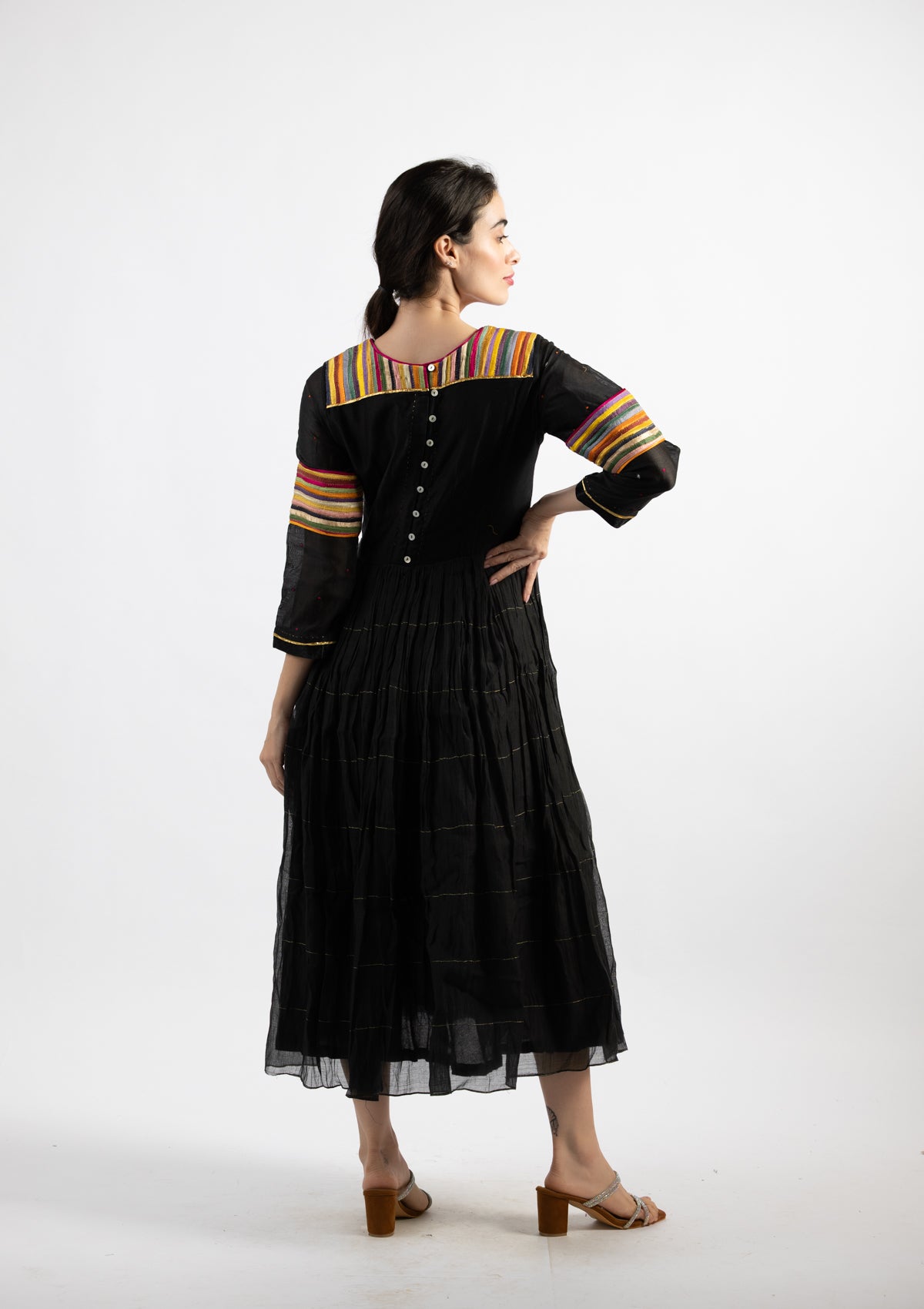 Mavi Black Chanderi Dress With Colour Poping Details - Size Small