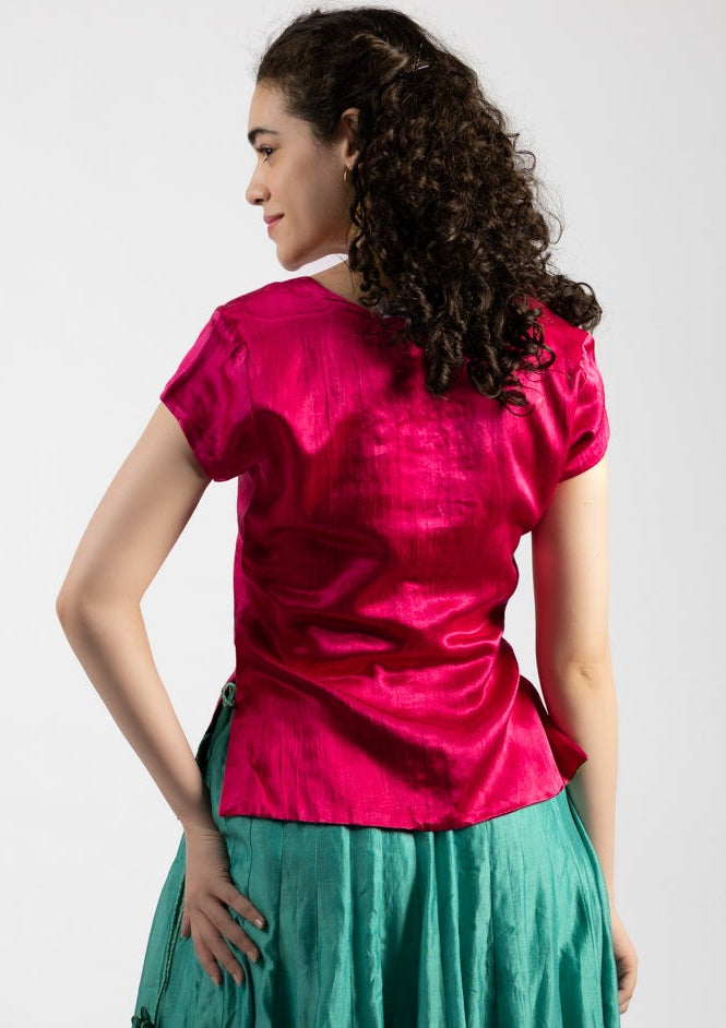 Hot Pink Mashru Top - Size Small