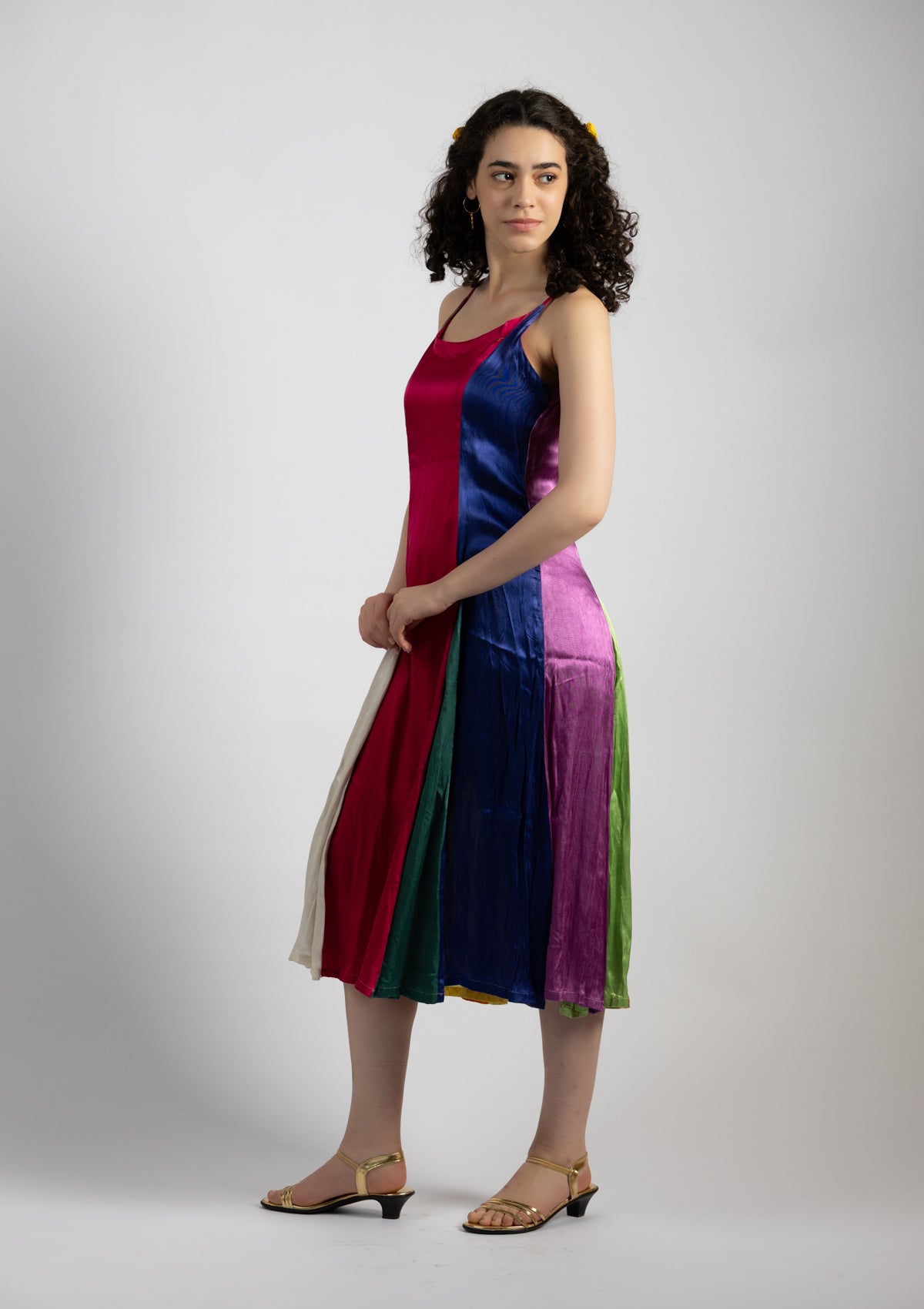 Jestier Multi Color Mashru Dress - Size Medium