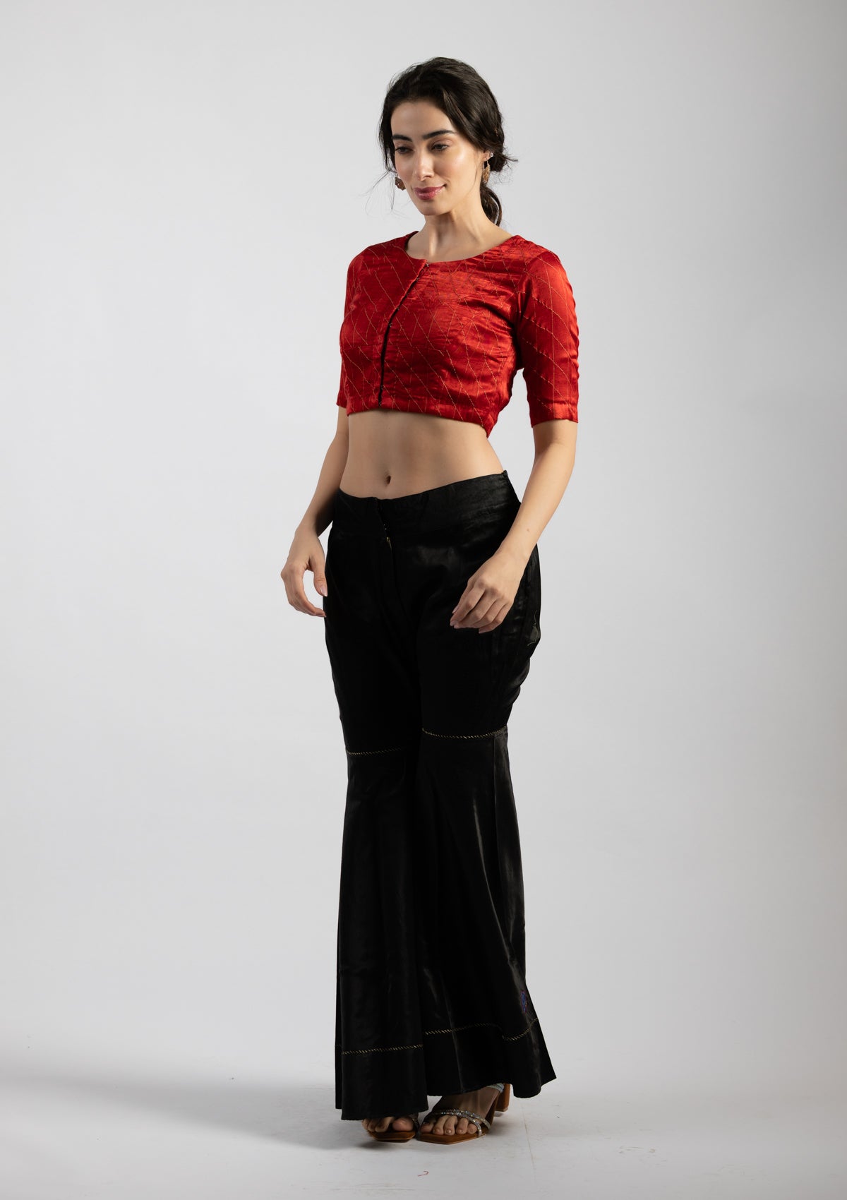 Autumn Red Chanderi Blouse - Size Extra Small