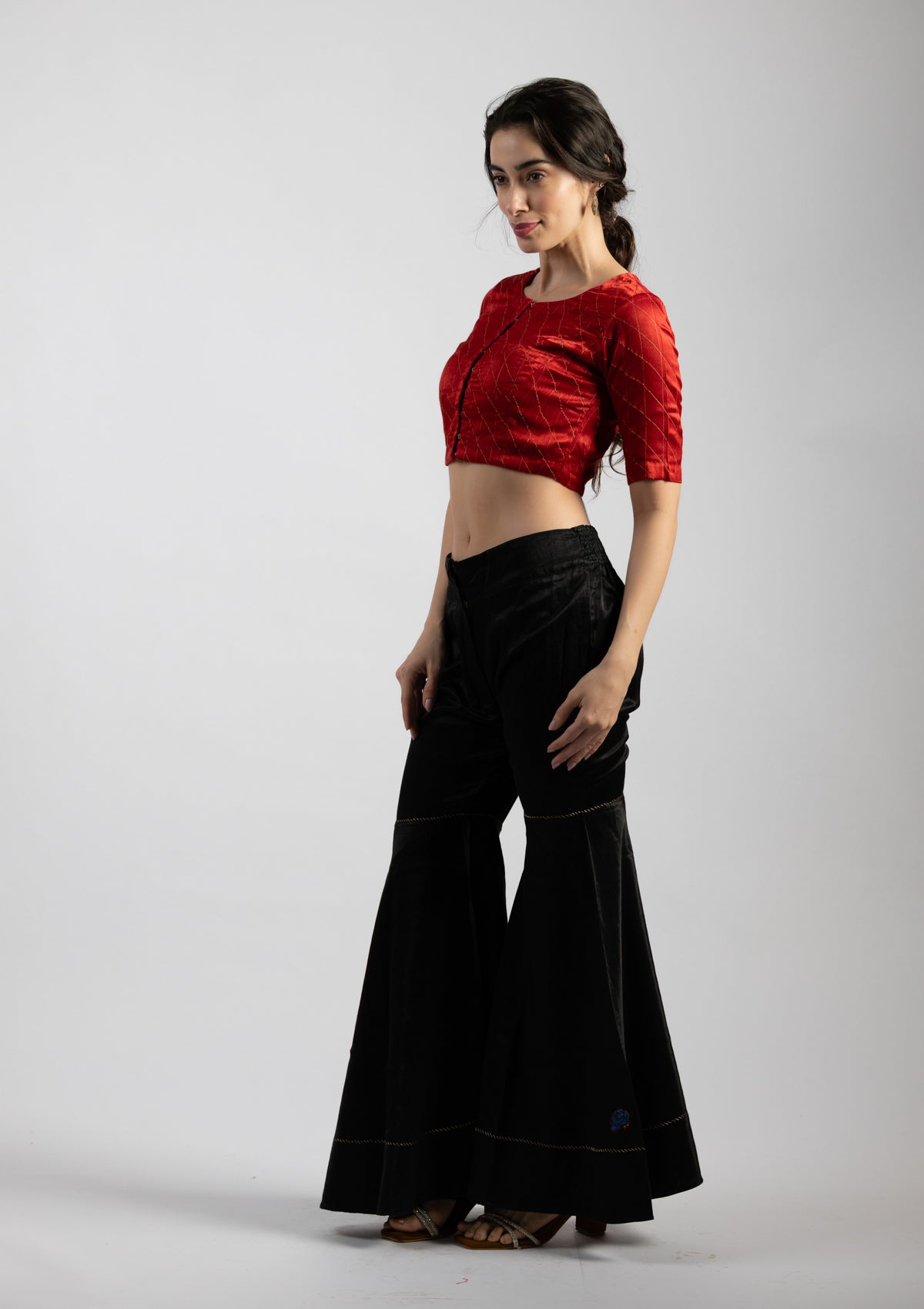 Autumn Red Chanderi Blouse - Size Extra Small