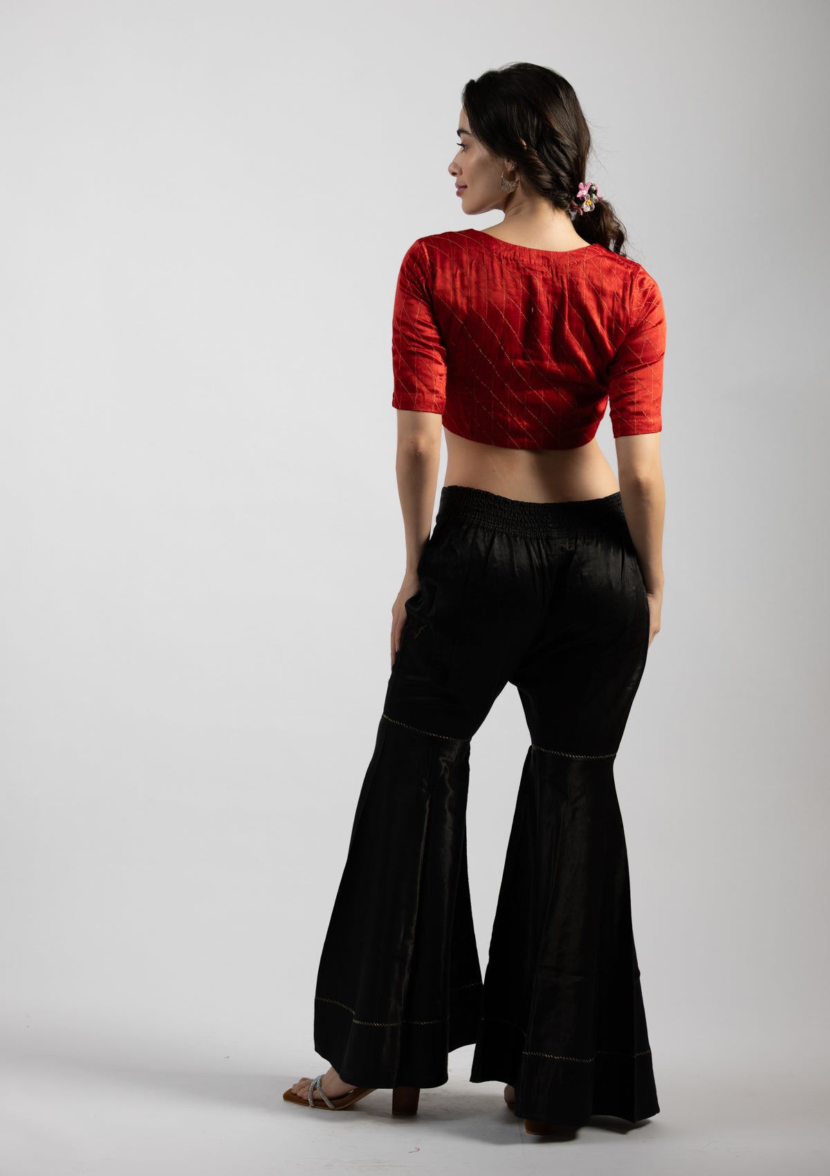 Autumn Red Chanderi Blouse - Size Extra Small