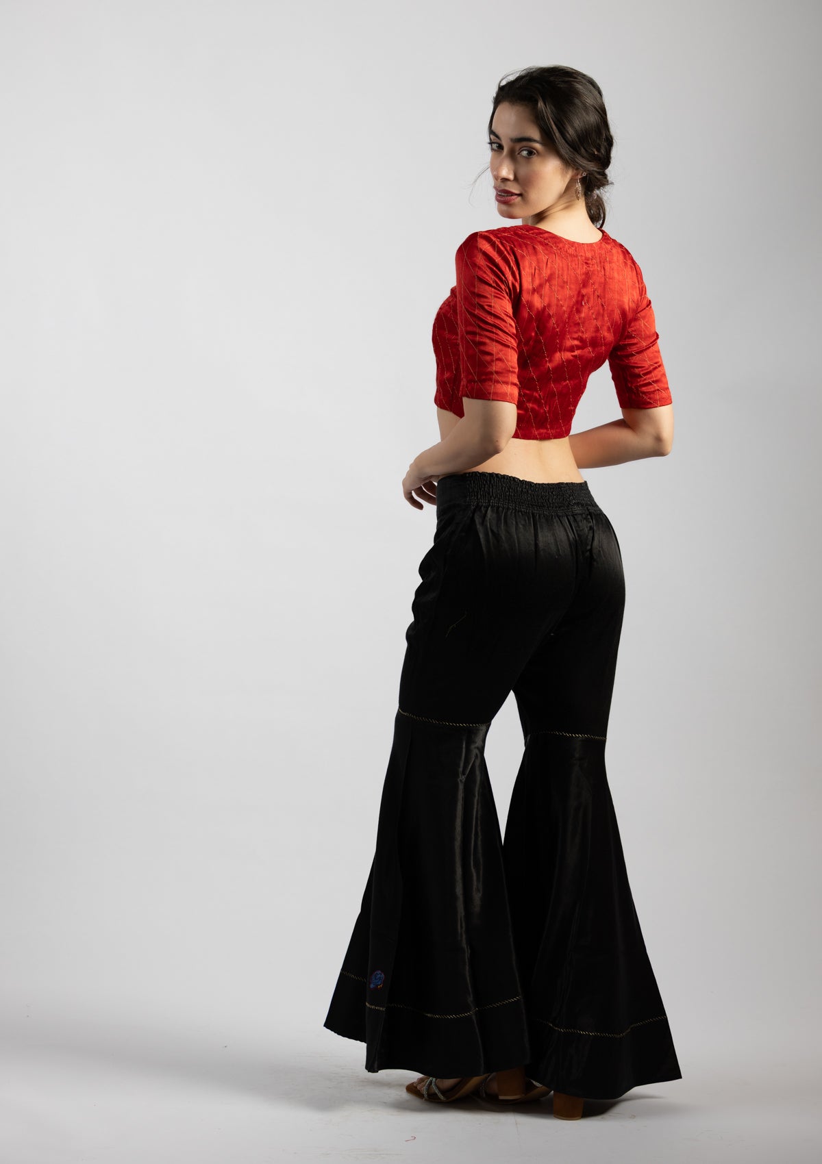 Autumn Red Chanderi Blouse - Size Extra Small