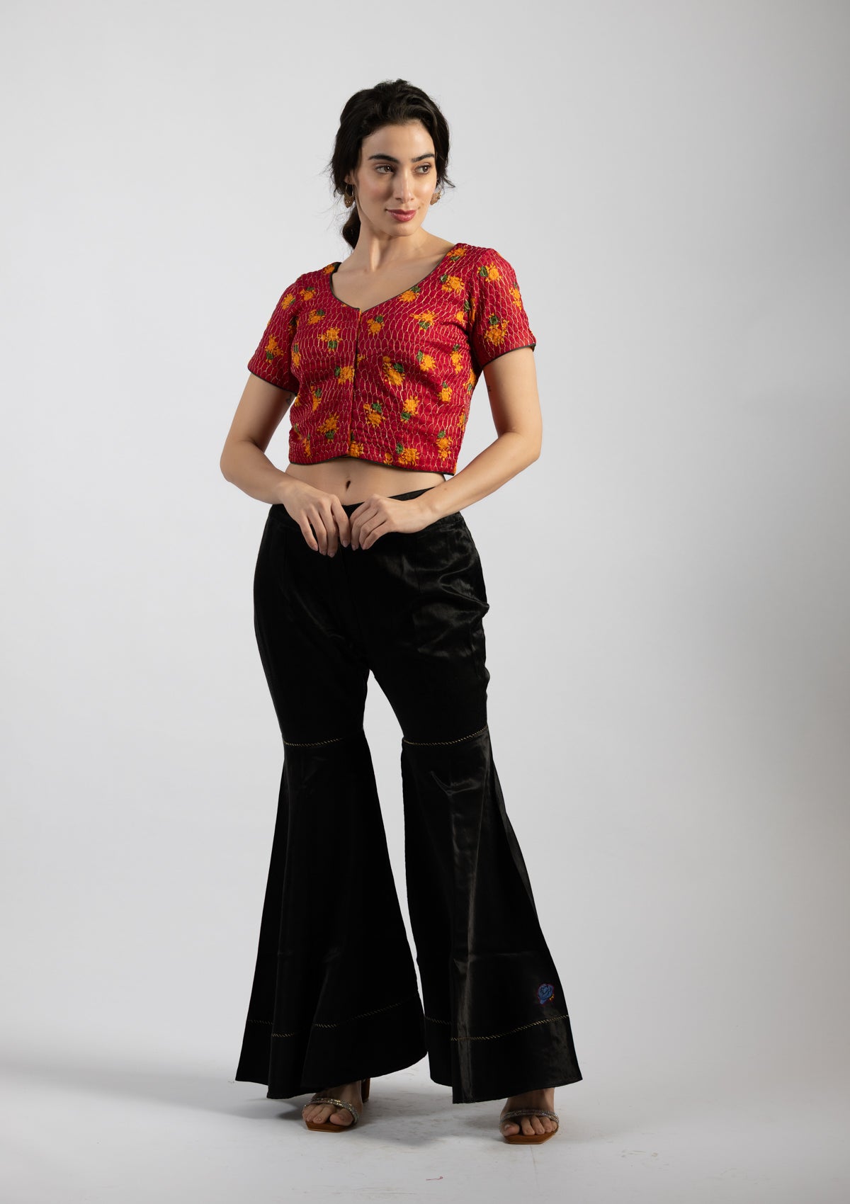 Rili Red Embroidered Cotton Blouse - Size Extra Small