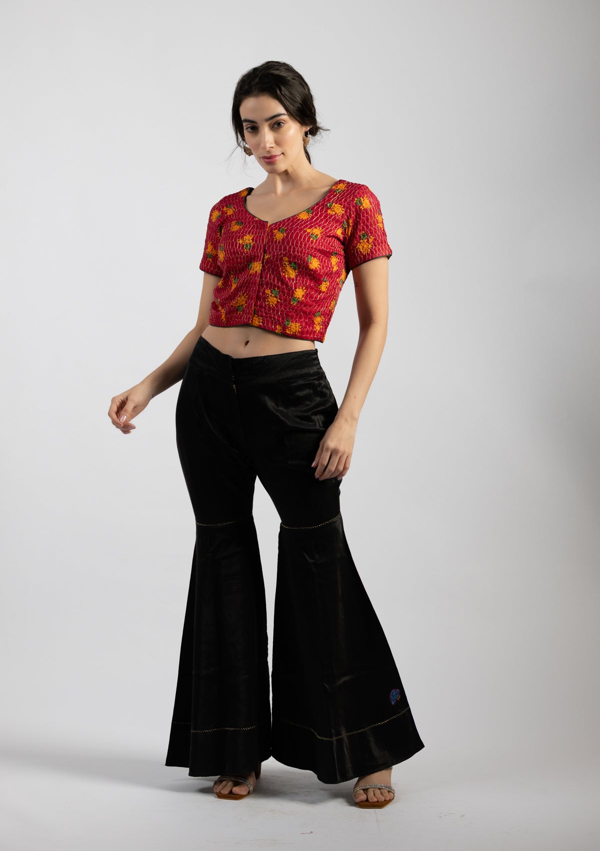 Rili Red Embroidered Cotton Blouse - Size Extra Small