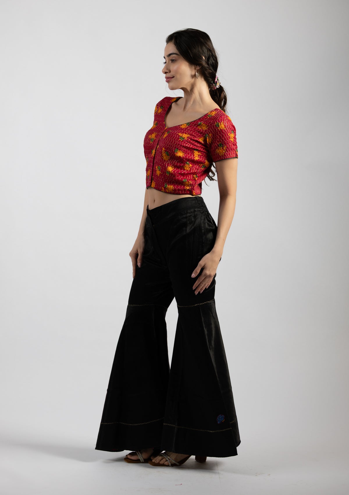 Rili Red Embroidered Cotton Blouse - Size Extra Small