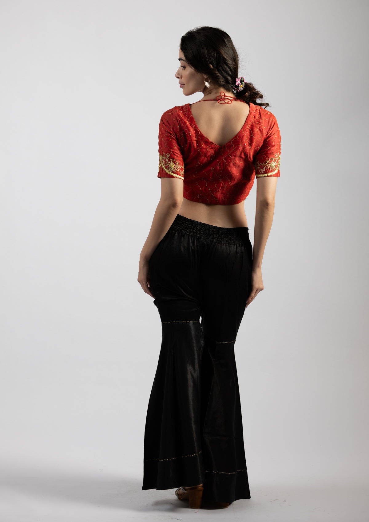 Rito Orange Embroidered Chanderi  Blouse - Size Small