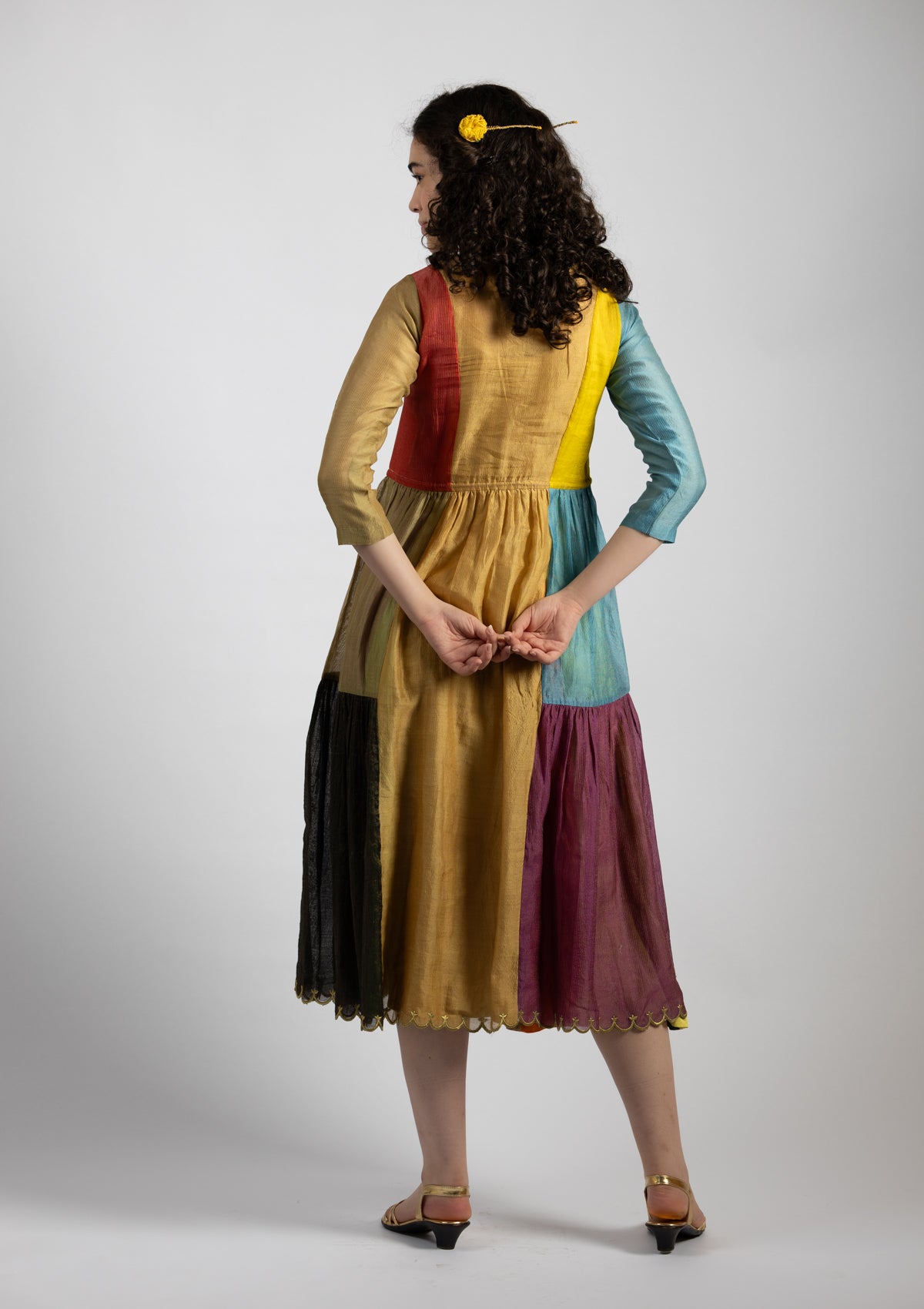 Riva Color Obscuring Chanderi Dress - Size Small