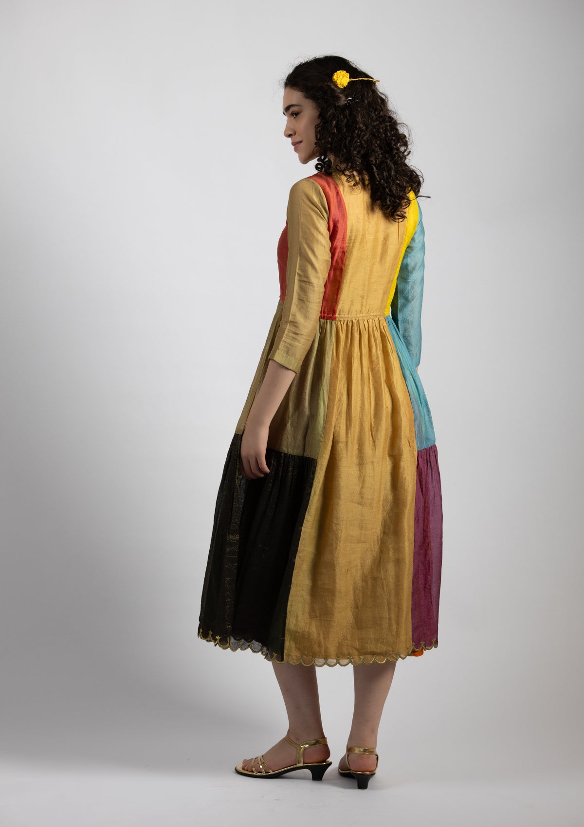 Riva Color Obscuring Chanderi Dress - Size Small