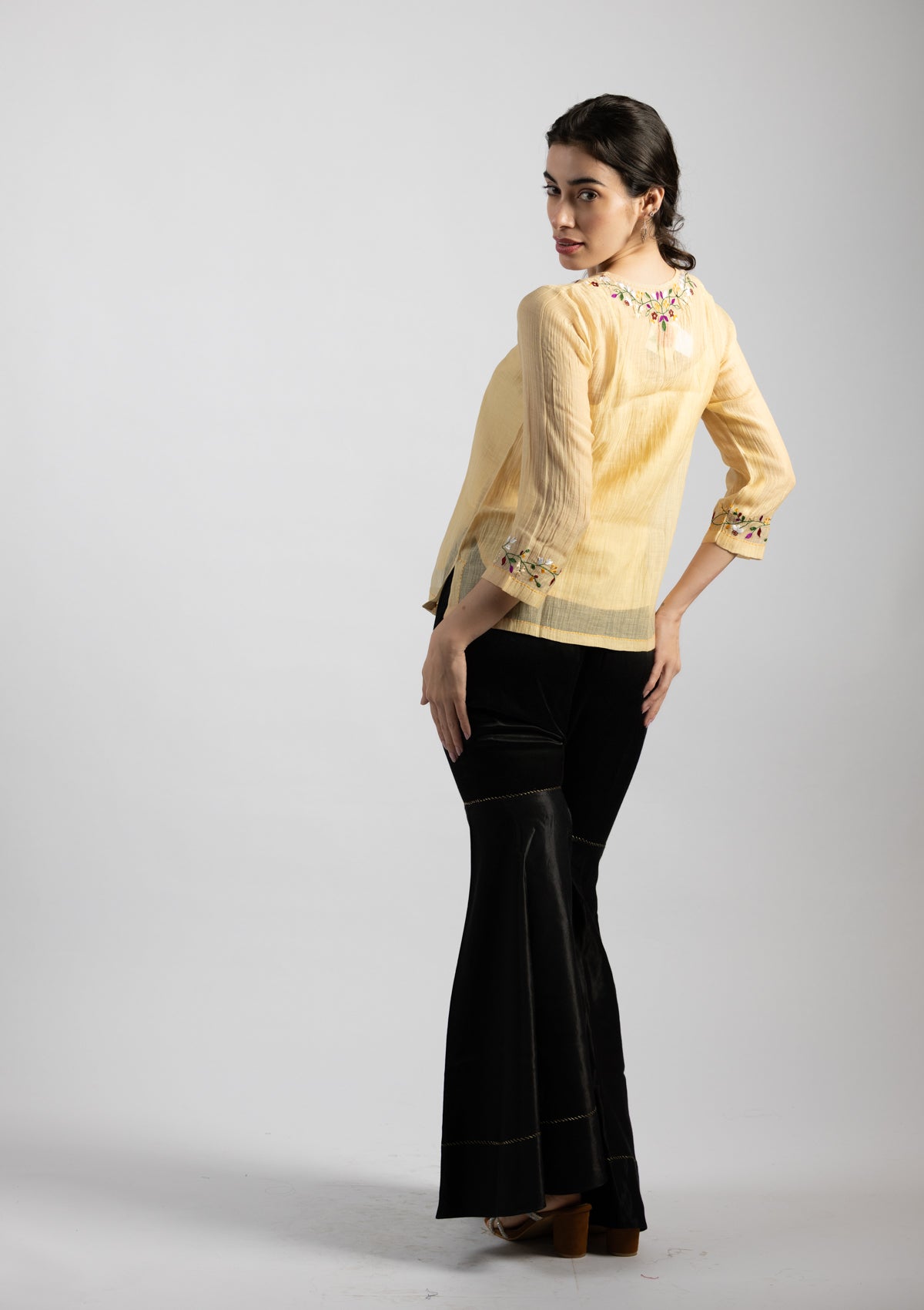 Cielo Embroidered Chanderi Top - Size Small