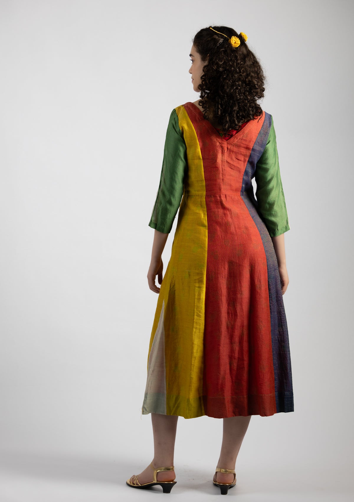 Enya Multi Color Block Chanderi Dress - Size Small