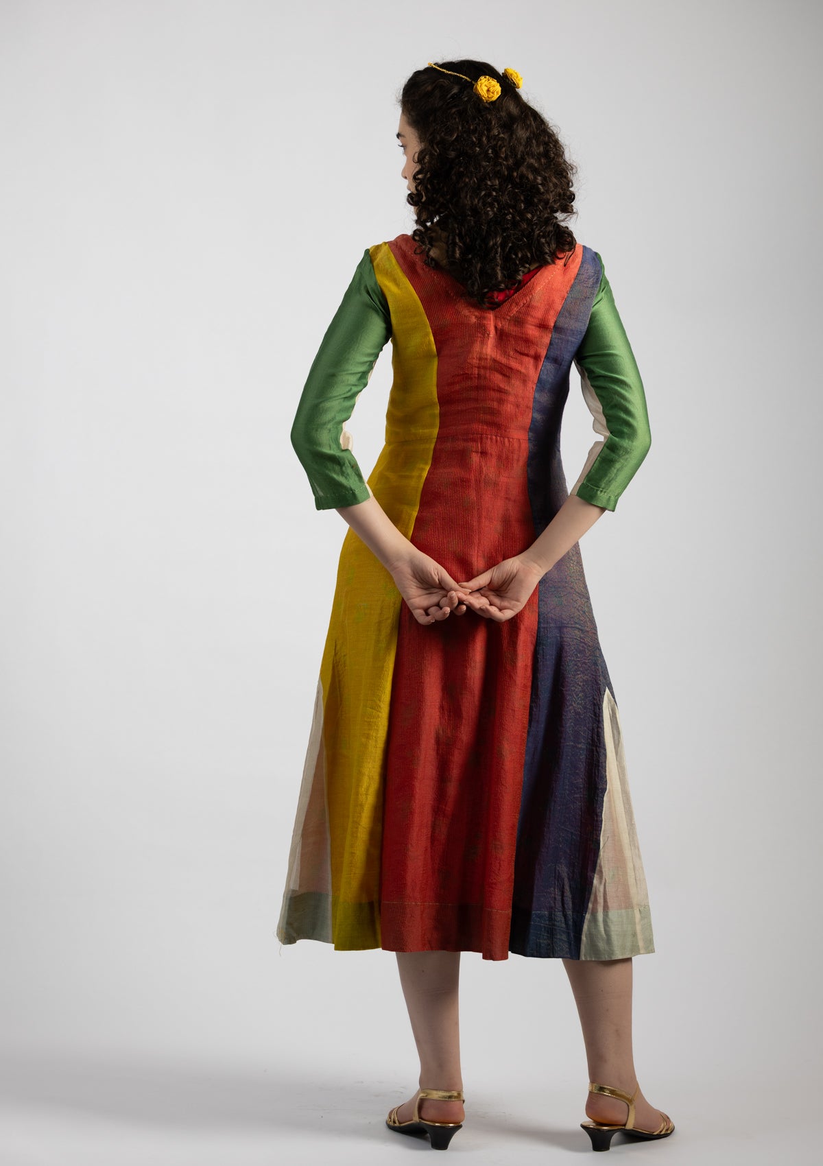 Enya Multi Color Block Chanderi Dress - Size Small