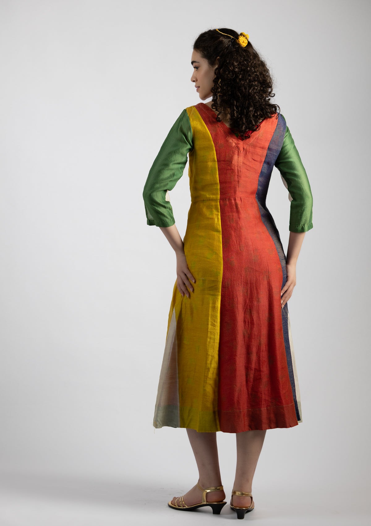 Enya Multi Color Block Chanderi Dress - Size Small