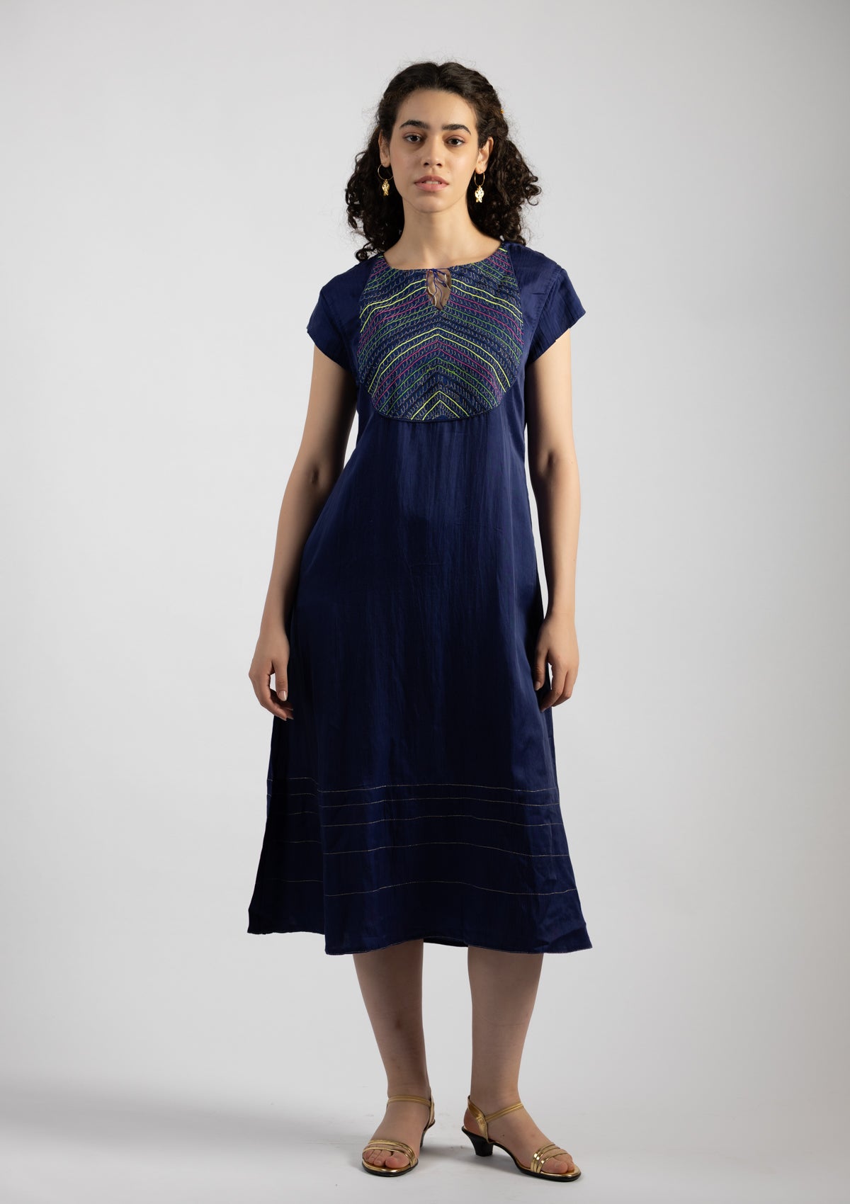 Blue Bell Chanderi Dress with Embroidered Details - Size Large