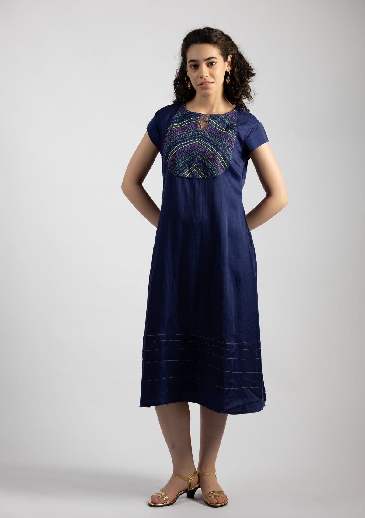 Blue Bell Chanderi Dress with Embroidered Details - Size Large
