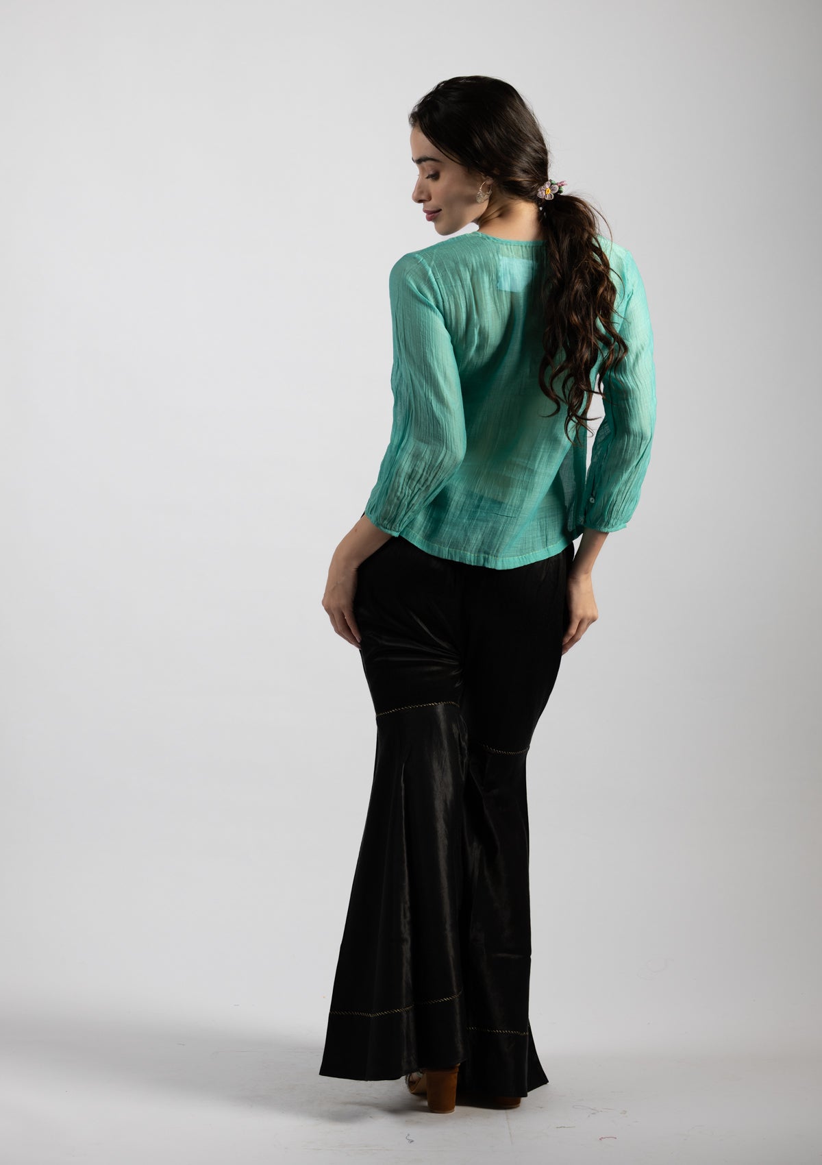 Blue Breeze Embroidered Chanderi Top - Size Small