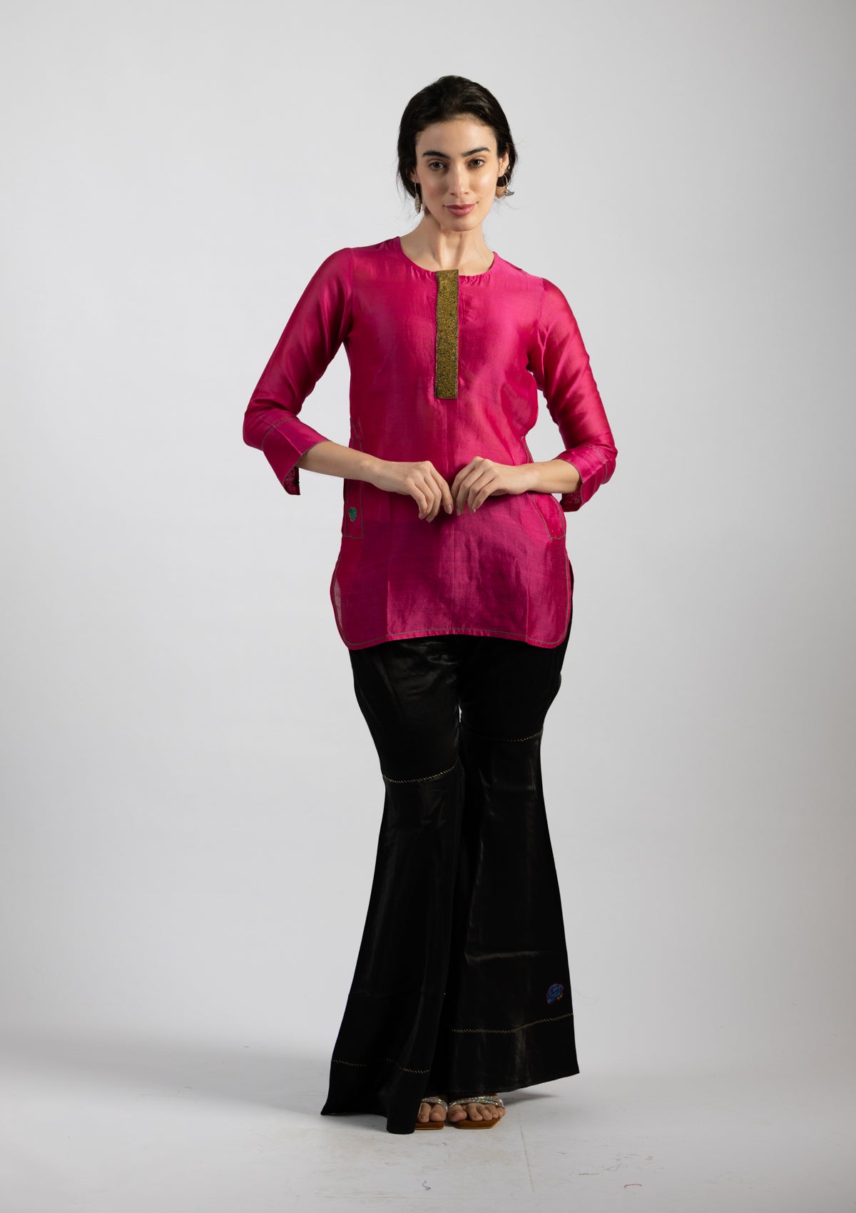 Raw Pink Chanderi Kurta - Size Medium