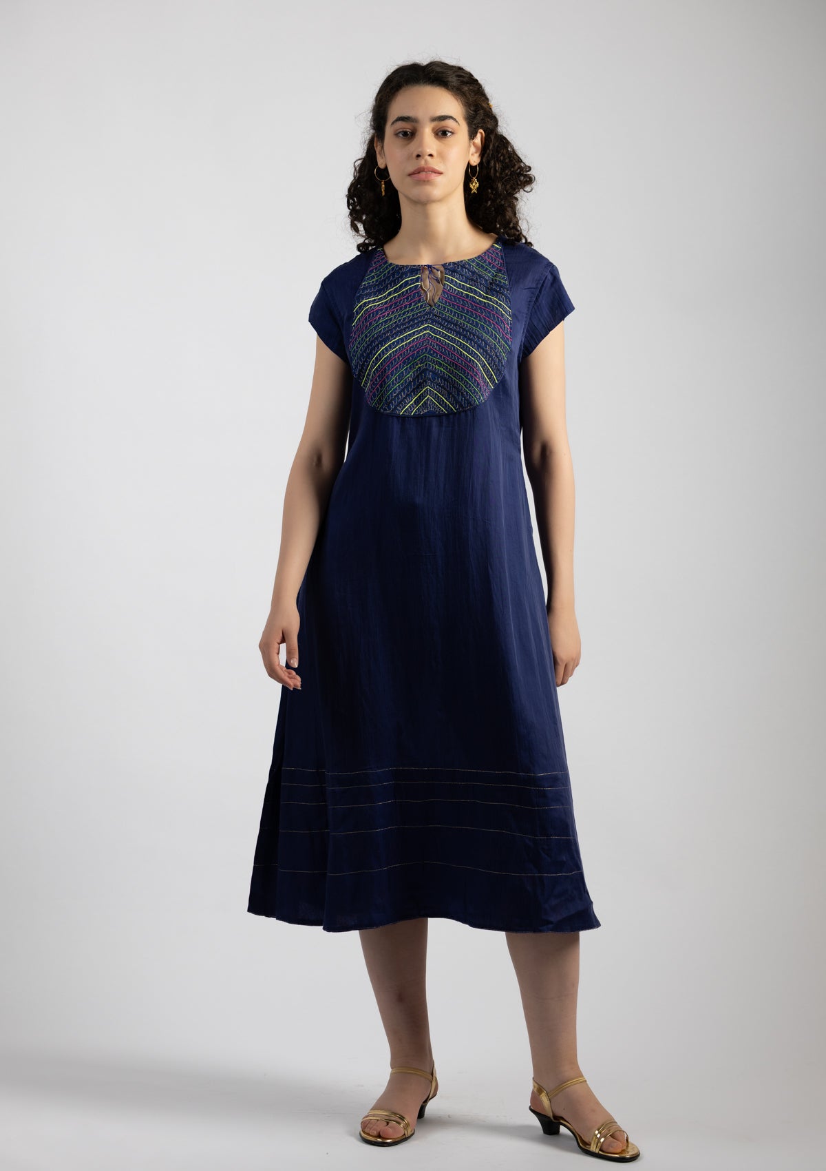 Blue Bell Chanderi Dress with Embroidered Details - Size Large