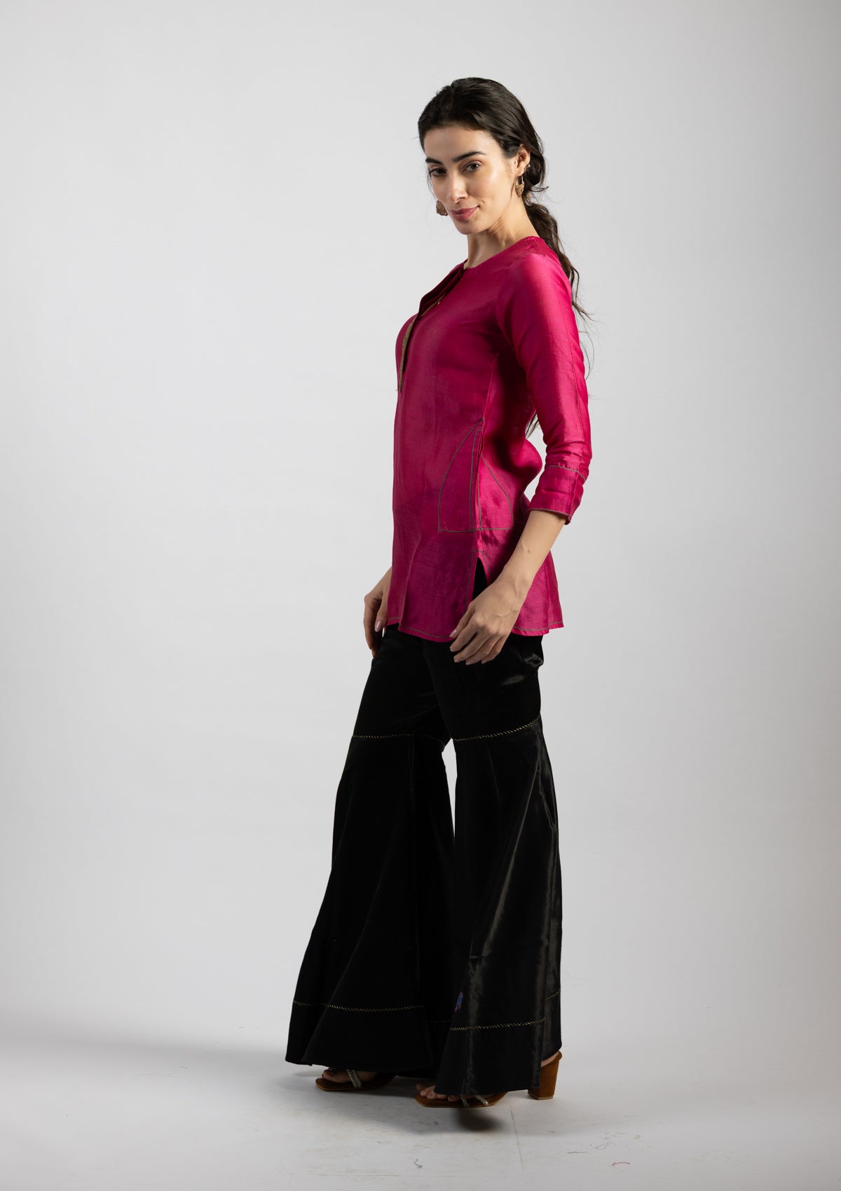 Raw Pink Chanderi Kurta - Size Medium