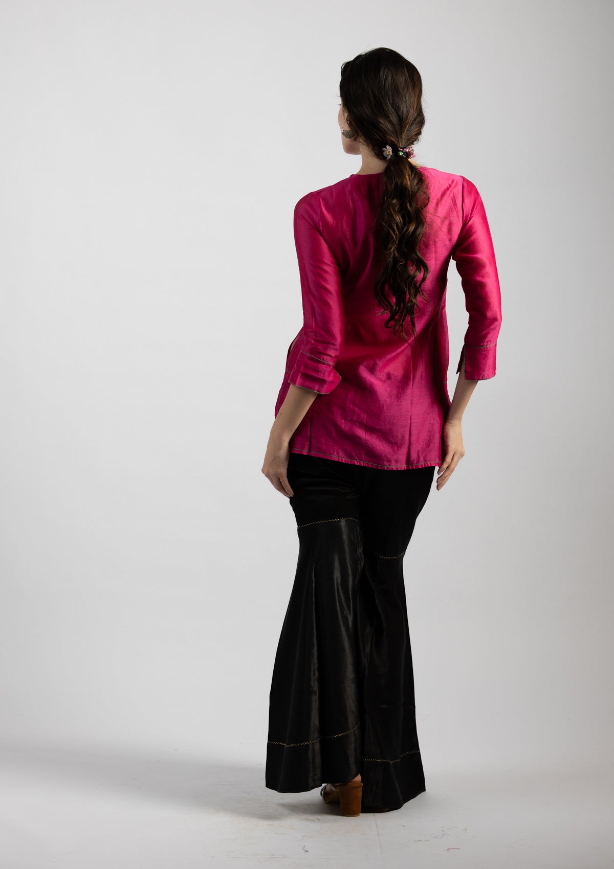 Raw Pink Chanderi Kurta - Size Medium