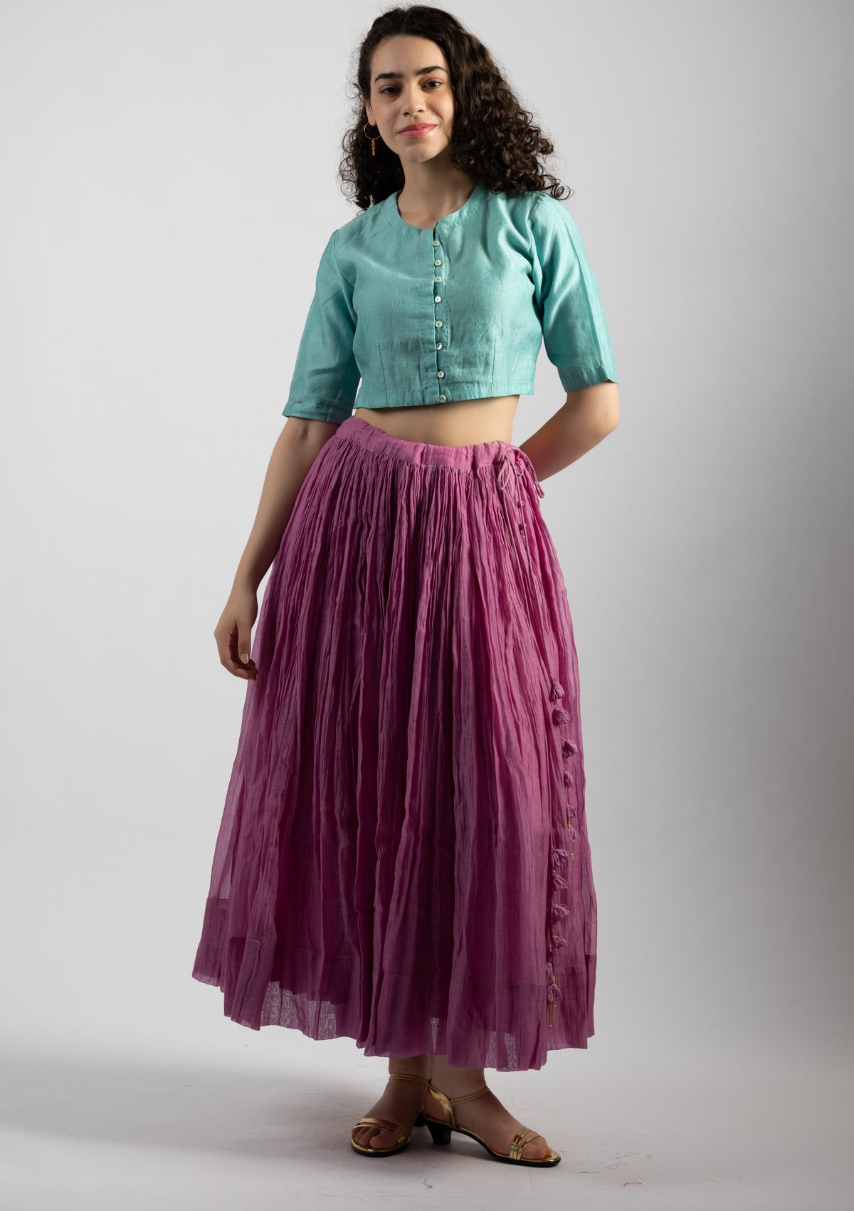 Lavender Bloom Chanderi Skirt - Size Small to Medium