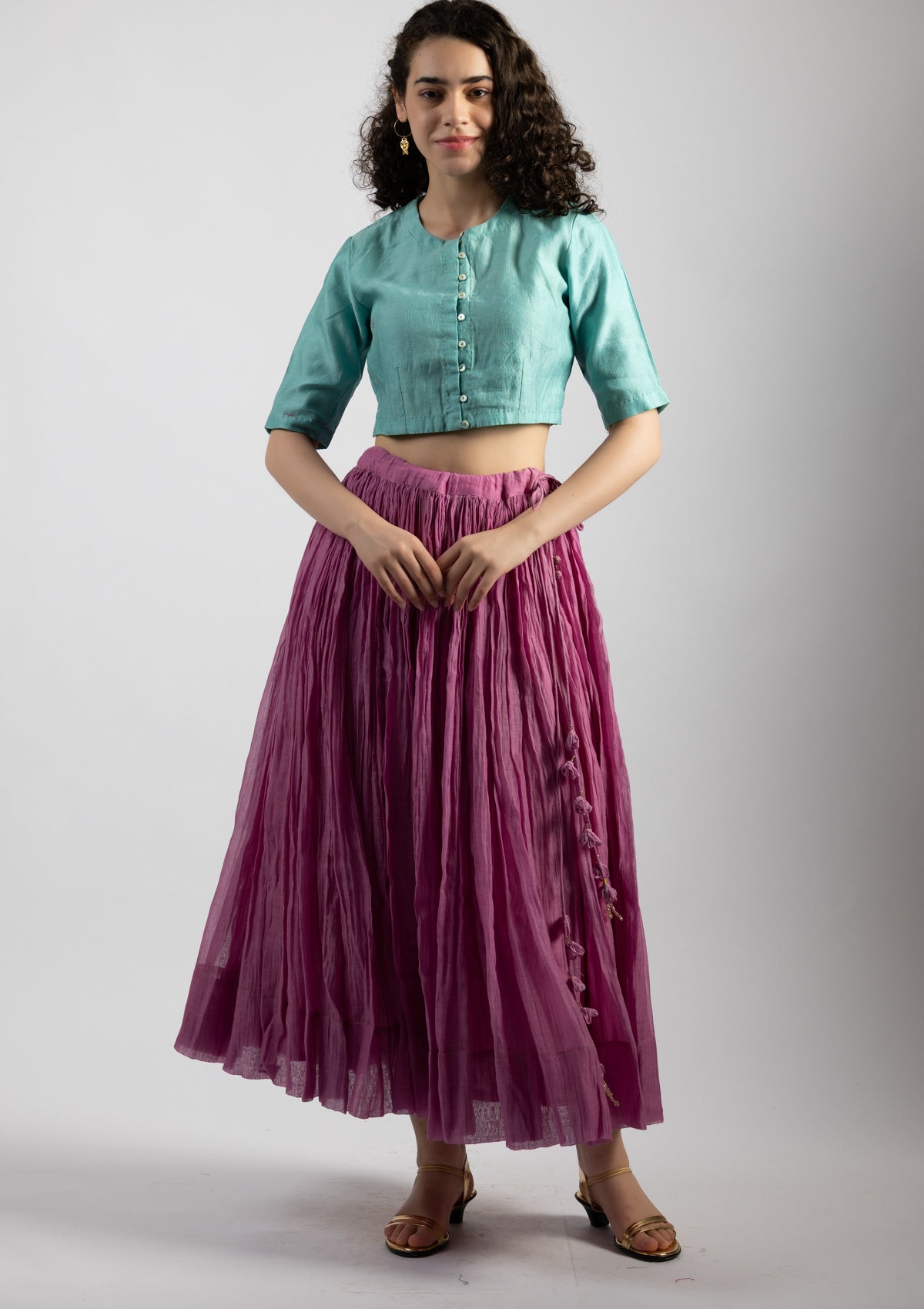 Lavender Bloom Chanderi Skirt - Size Small to Medium