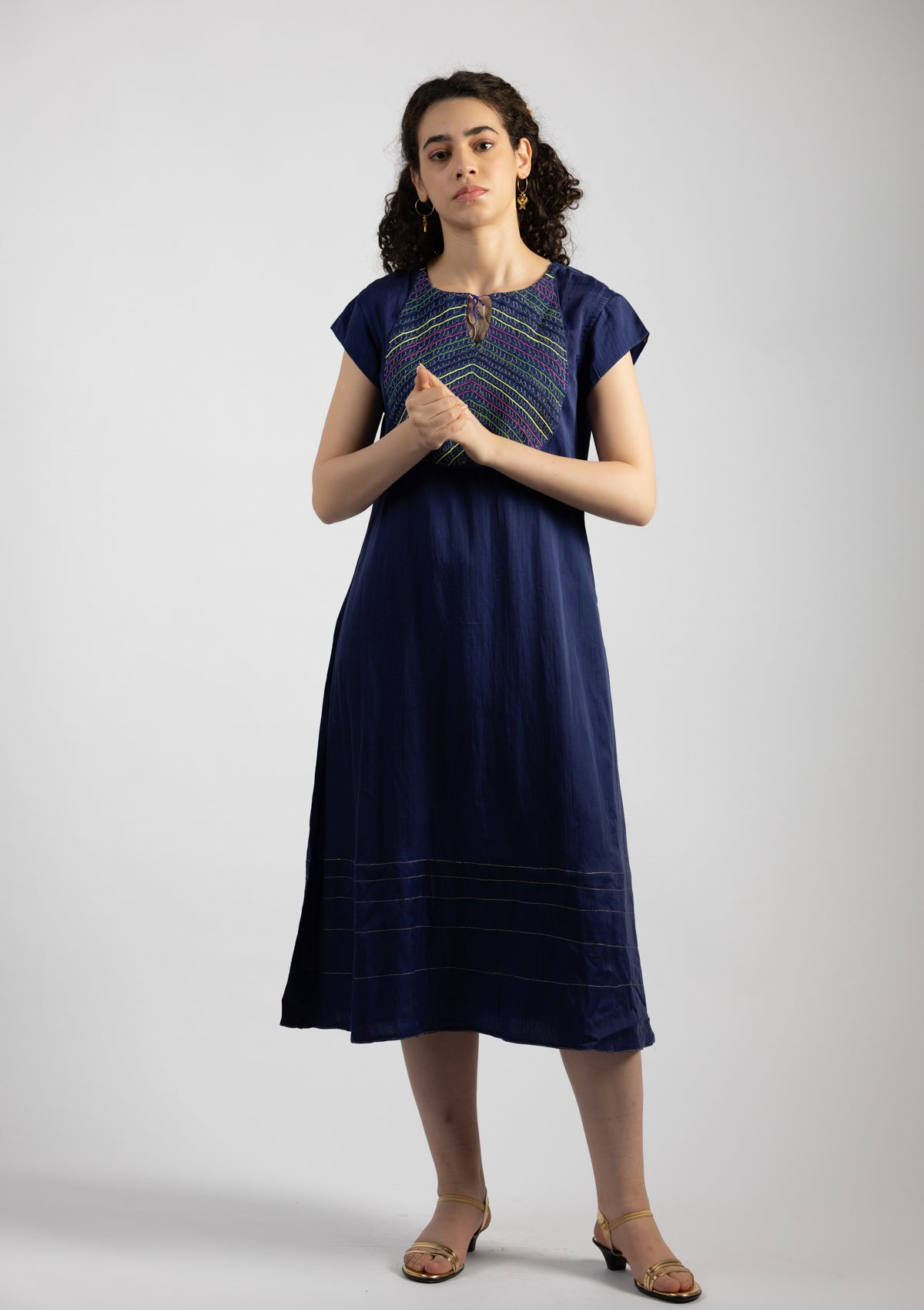 Blue Bell Chanderi Dress with Embroidered Details - Size Large