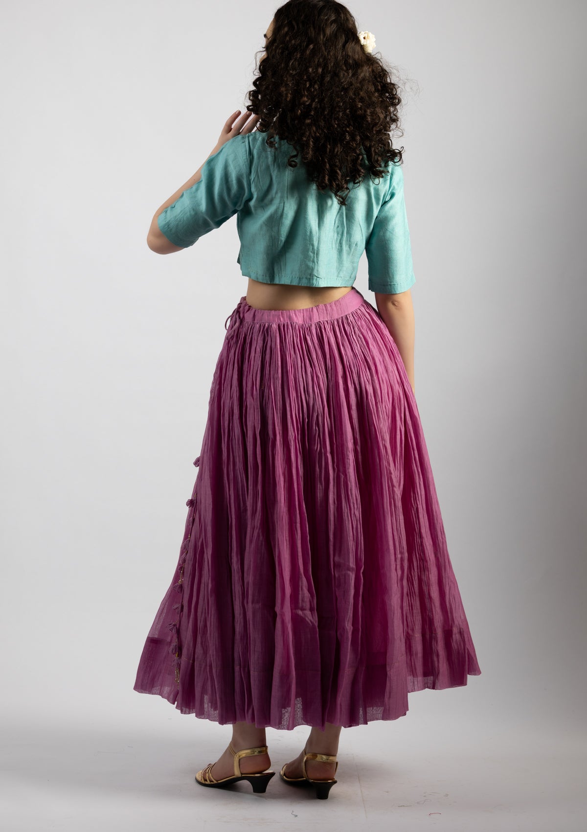 Lavender Bloom Chanderi Skirt - Size Small to Medium