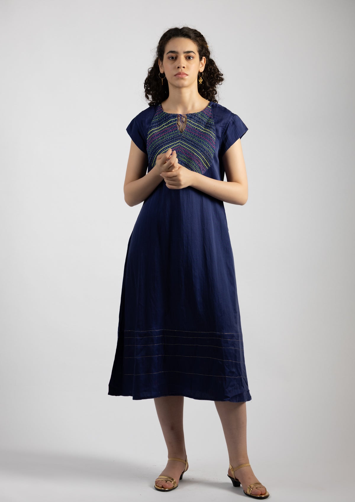 Blue Bell Chanderi Dress with Embroidered Details - Size Large