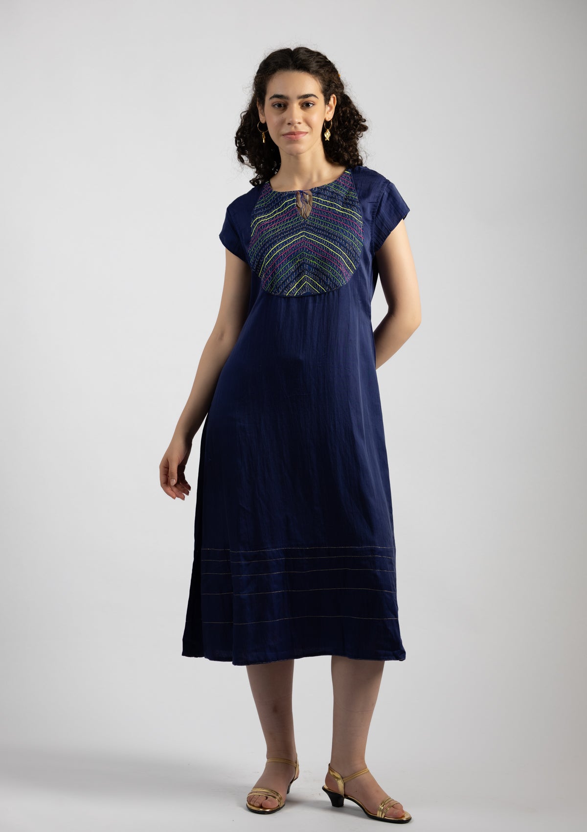 Blue Bell Chanderi Dress with Embroidered Details - Size Large