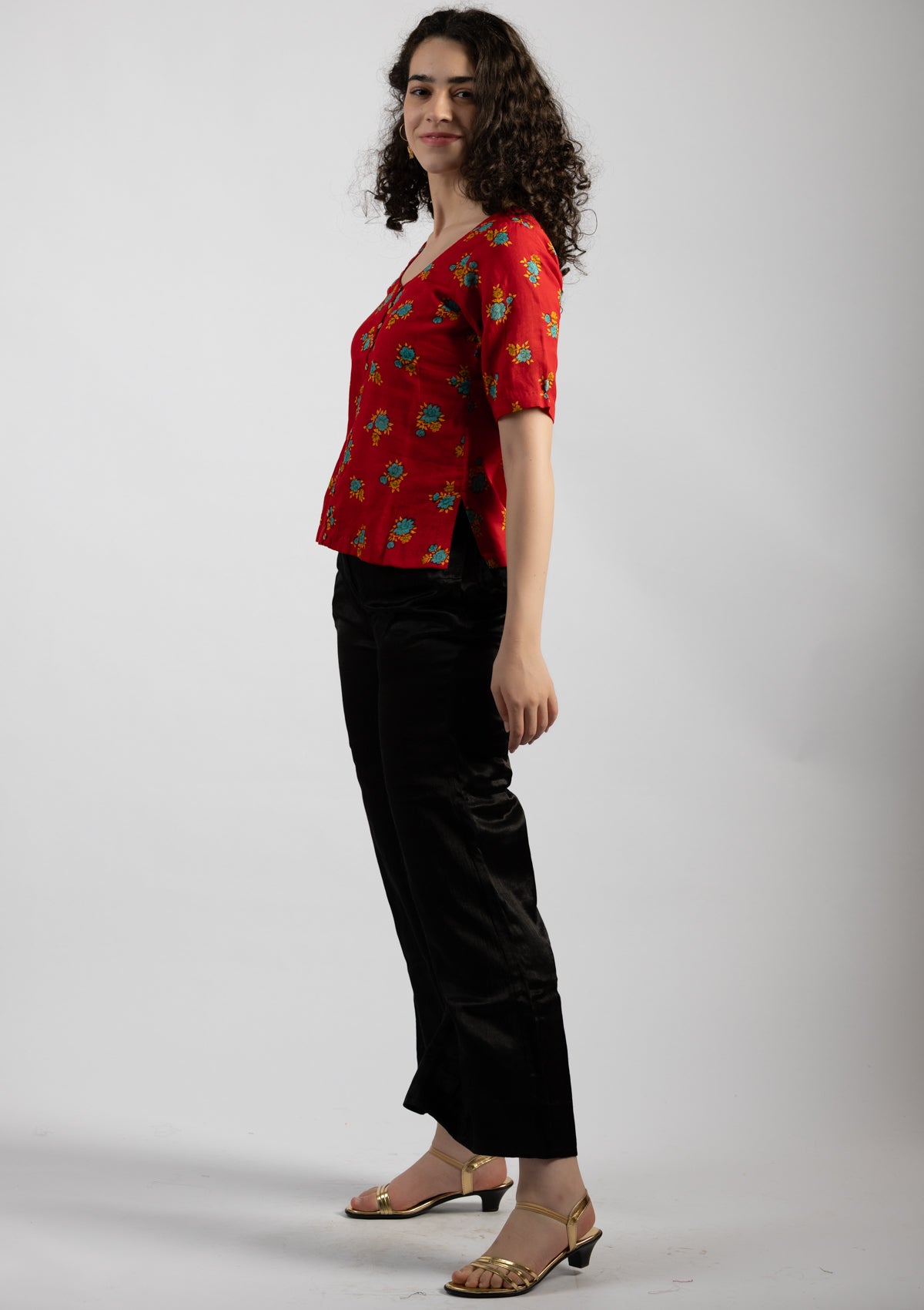 Crimson Printed Cotton Top - Size Large