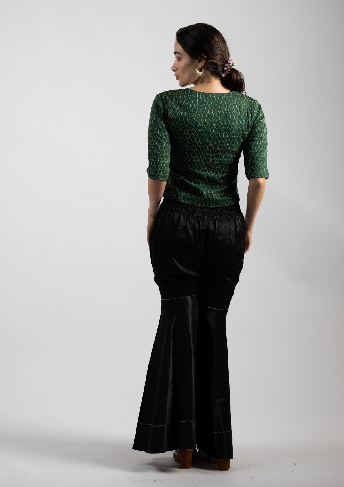 Emerald Embroidered Chanderi Top - Size Medium