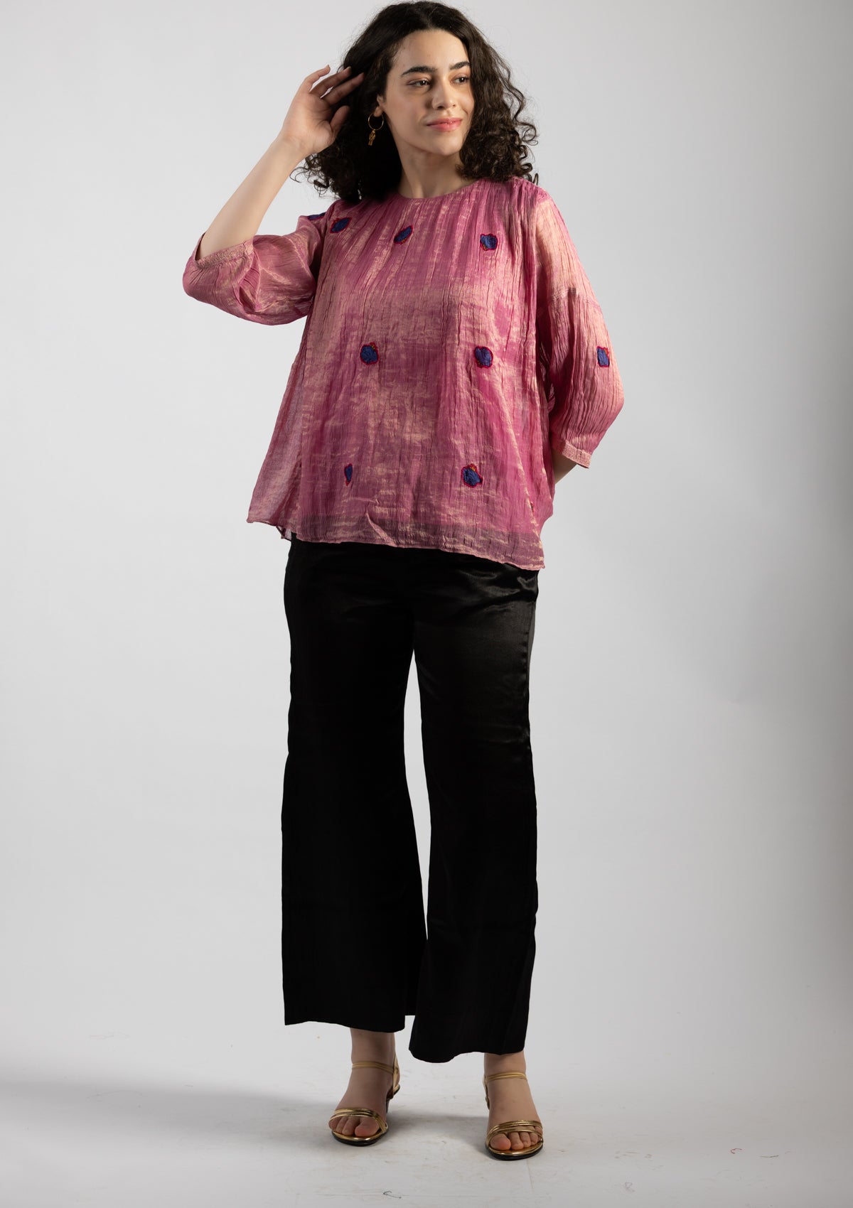 Dusky Pink Chanderi Tissue Top - Size Small