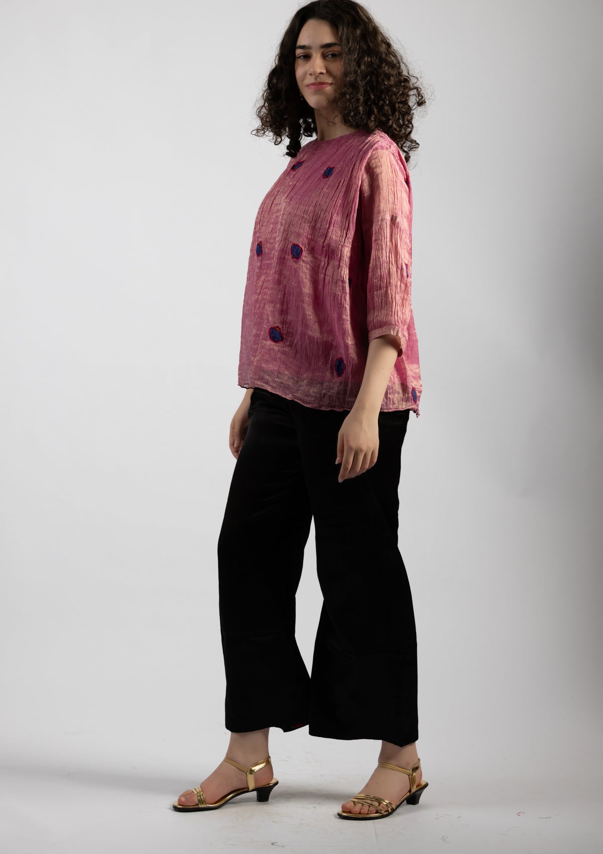 Dusky Pink Chanderi Tissue Top - Size Small